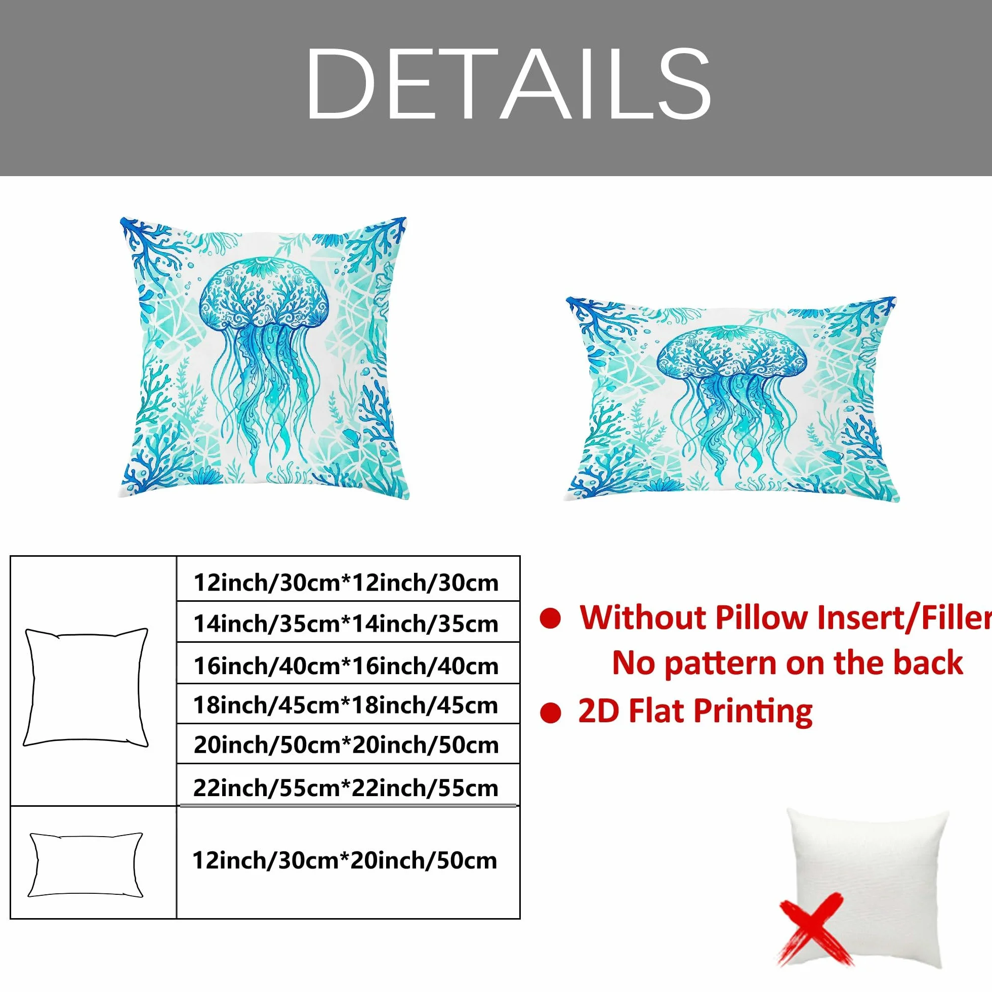 Federa per cuscino da esterno, motivo meduse, oceano, contemporaneo, corallo, alghe estive, resistenti all'acqua, in poliestere, per patio, veranda, terrazza, mobili da esterno, 40,6 x 40,6 cm