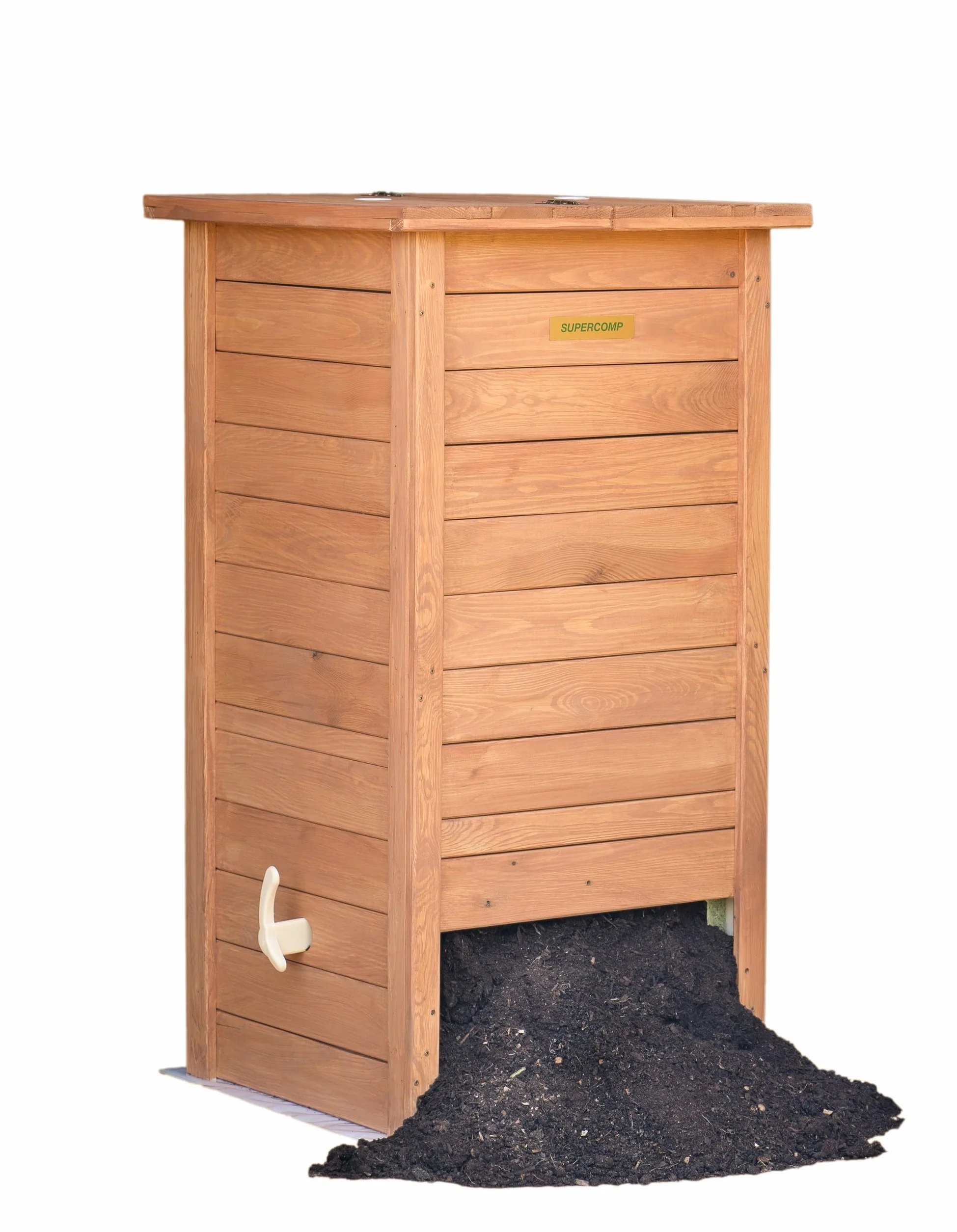 Compostiera da Giardino in Legno con Coperchio, Compostaggio facile senza Cattivi Odori e senza Rivoltamento Compost, con Sistema Anti Insetti e Dispositivo d’Aerazione, con Piano, da 340lt