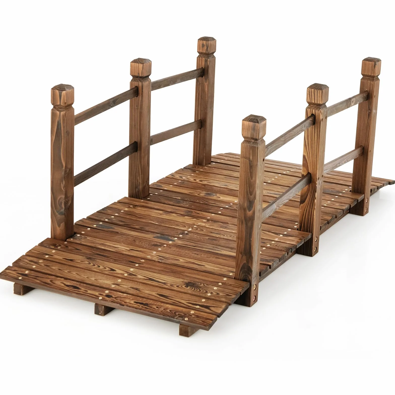 COSTWAY Ponte da Giardino in Legno, Ponte Decorativo ad Arco con Doppie Sbarre di Sicurezza, Struttura in Abete per Percorso Esterno per Cortile, Strada di Ghiaia, Ruscello, Fattoria (Legno)