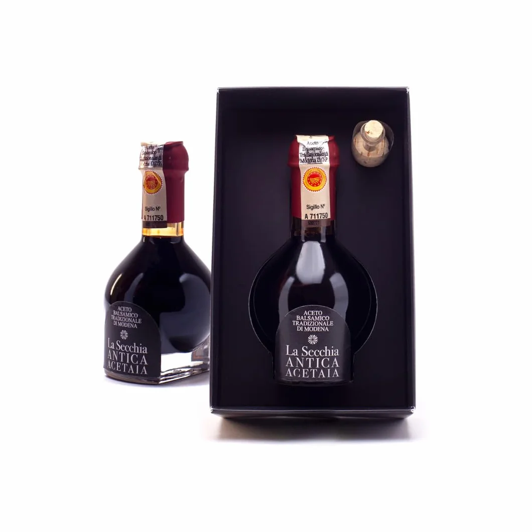 La Secchia - Aceto Balsamico Tradizionale di Modena DOP "Affinato", Invecchiato Almeno 12 Anni, Bottiglia 100 ml con Tappo Dosatore in Vetro Soffiato, Confezione Regalo