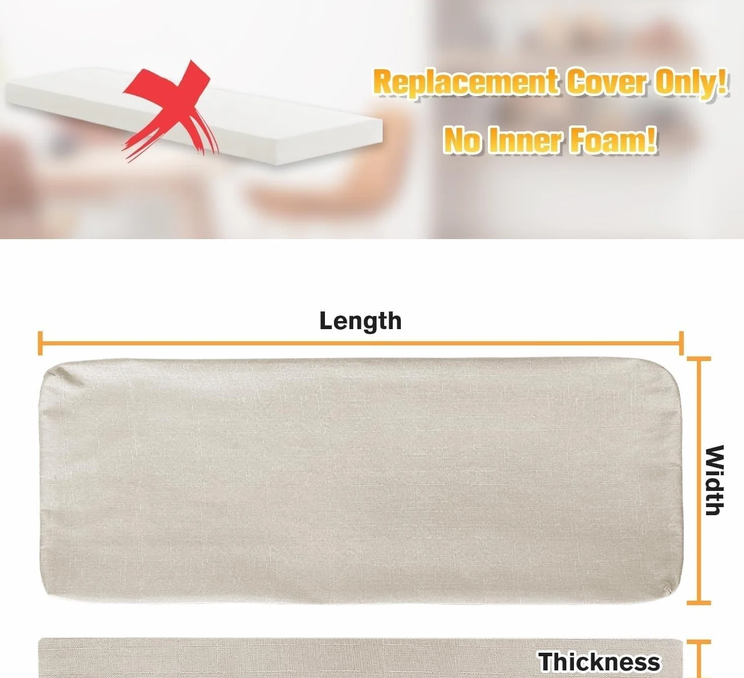 Fodera per Cuscino Impermeabile da Esterno con Cerniera Copricuscino Antiscivolo Lavabile in Poliestere per Divano, Sedia, Panca da Giardino e Terrazza(Gray,60x35x8cm)