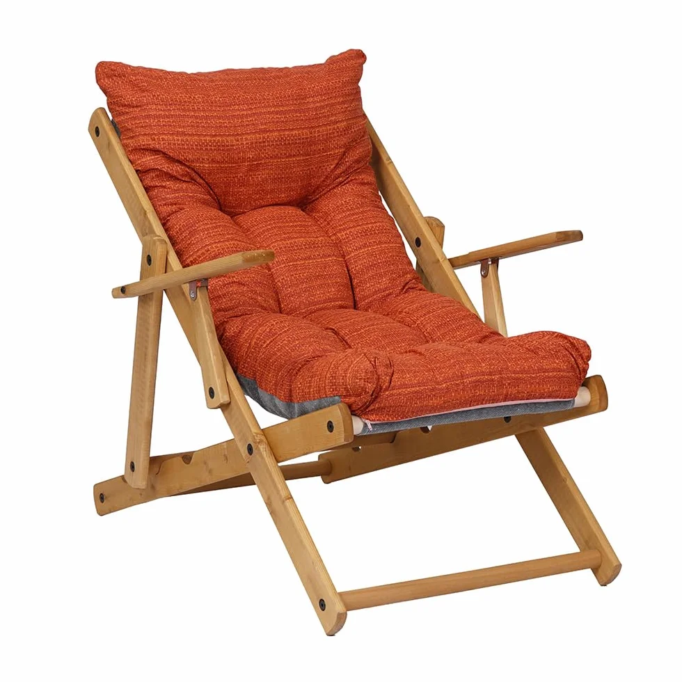 Poltrona Pieghevole sdraio in legno Abete 3 Posizioni Cuscino tessuto Imbottito per soggiorno giardino made in italy - RELAX (Aragosta)