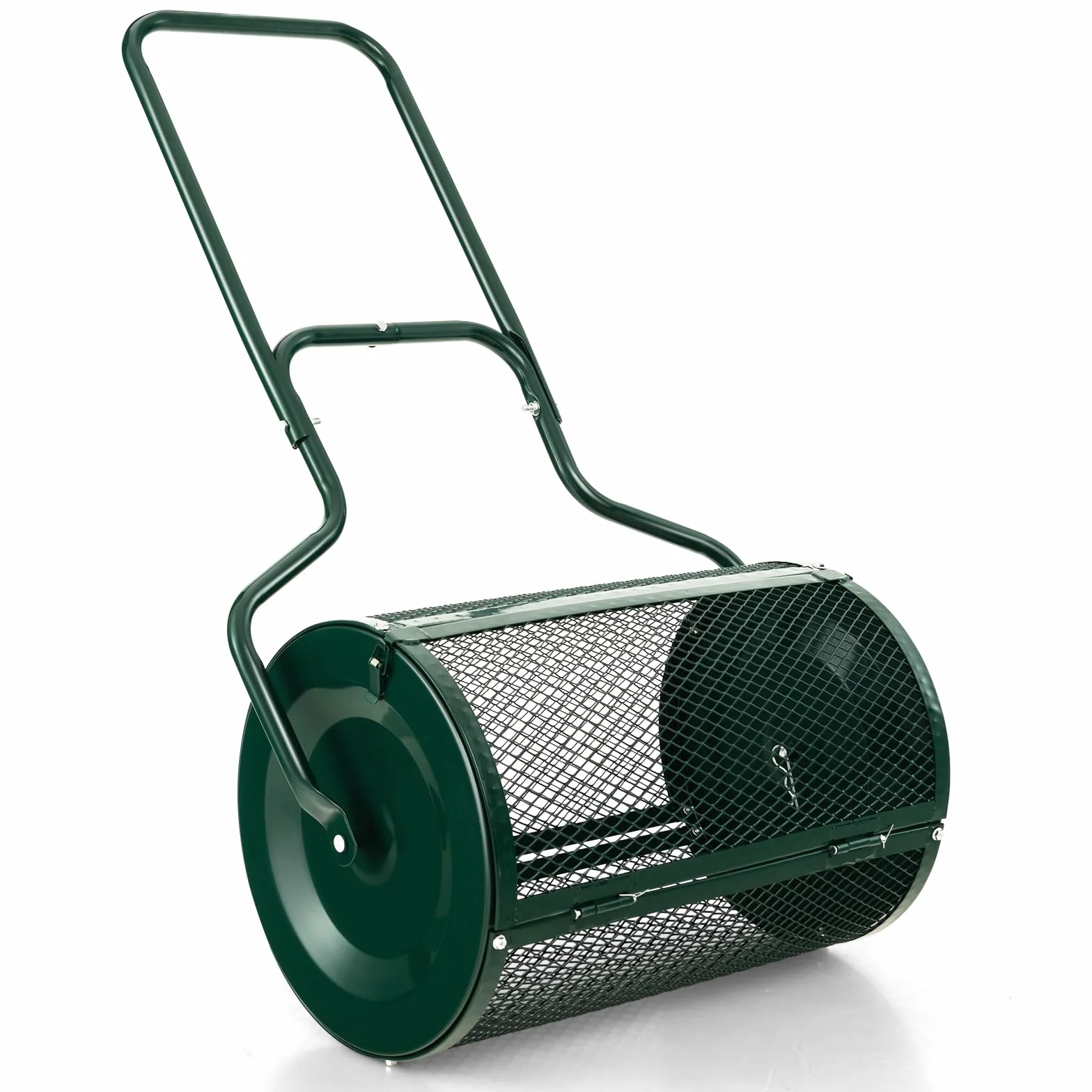 RELAX4LIFE Spandiconcime da 75L, Larghezza 60 cm, Ø Rullo: 41 cm, Spanditore da Giardino/Prato con Cestello in Rete Metallica e Manico, per Compost, Torba, Semi e Terriccio (41 x 60 cm,Verde)