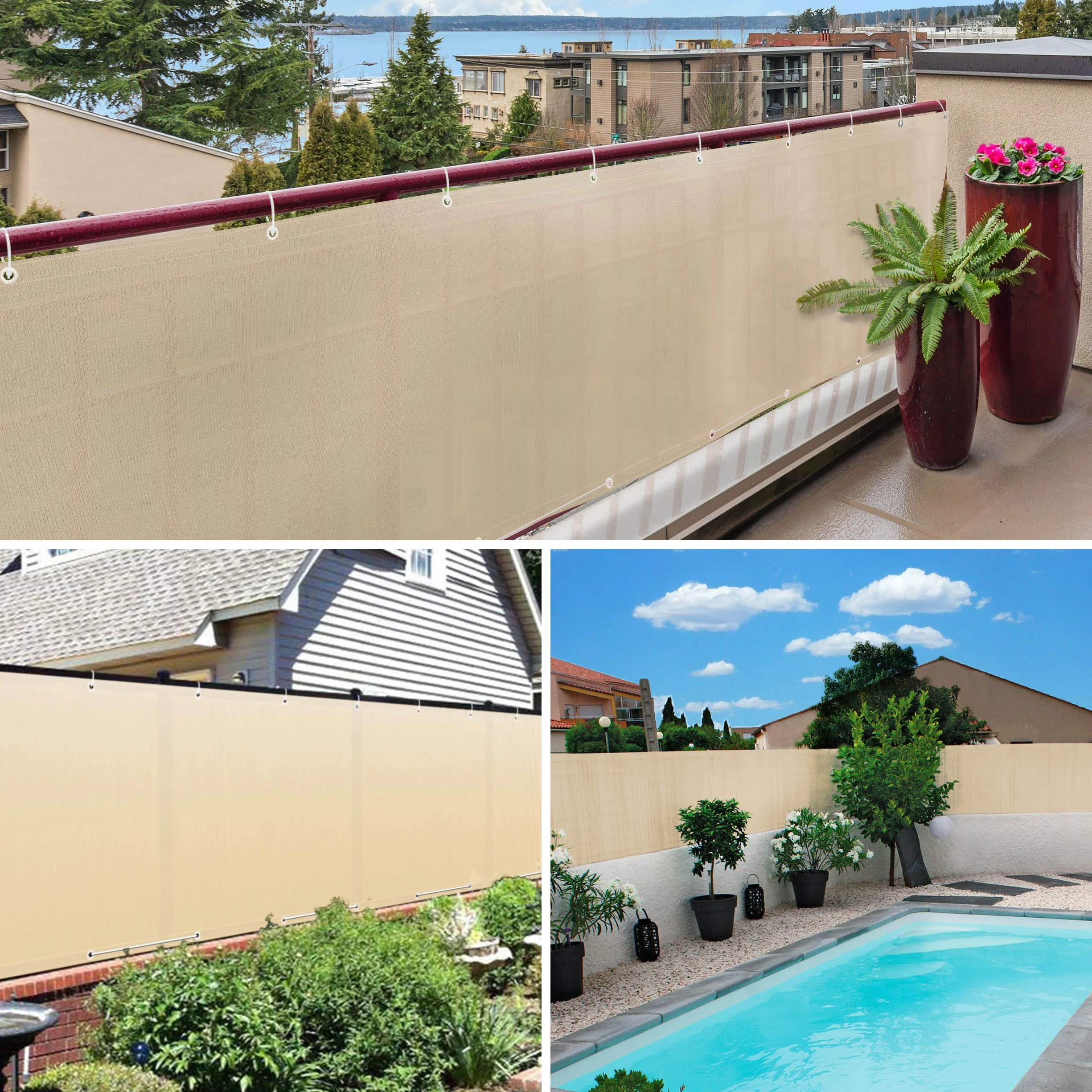 VOUNOT® Telo Frangivista per Balcone Giardino, Frangivento in HDPE, 90x600 cm, Privacy Recinzione Copertura per Balcone, Beige