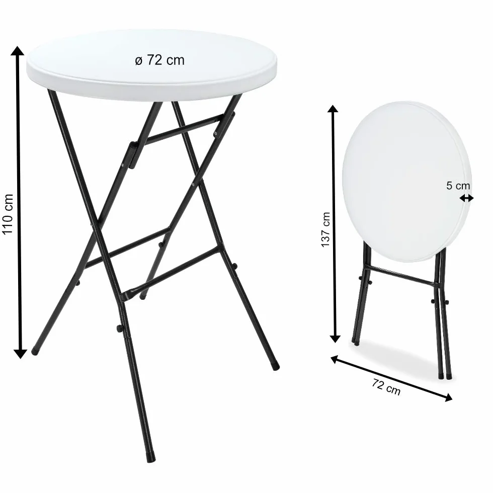 Casaria® Tavolo da Bar Ø 72 cm Tavolino Rotondo Pieghevole da Giardino per Feste Altezza 110 cm in Metallo Bianco