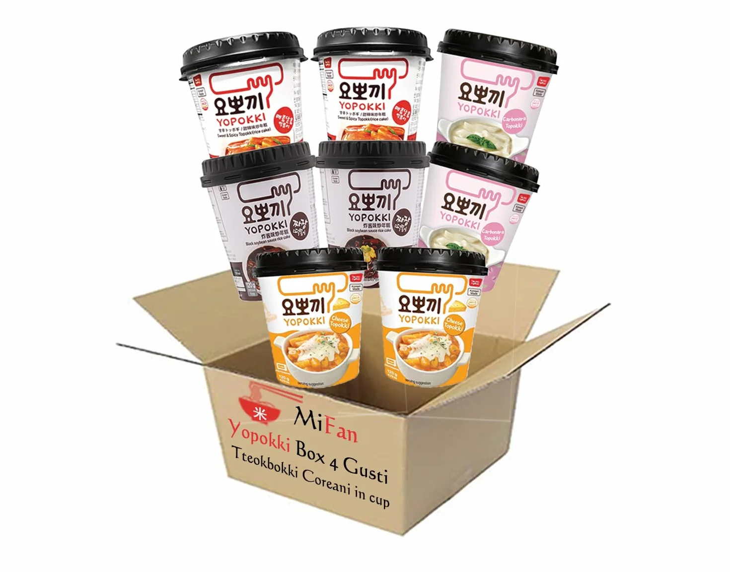 MiFan Tteokbokki Box – Cup di Gnocchi di Riso Coreani Istantanei | Gusti Misti a Scelta – Cibo Coreano Originale in Cup – 4 o 8 Porzioni (8 Pezzi, MAXI 4 Gusti (8x))