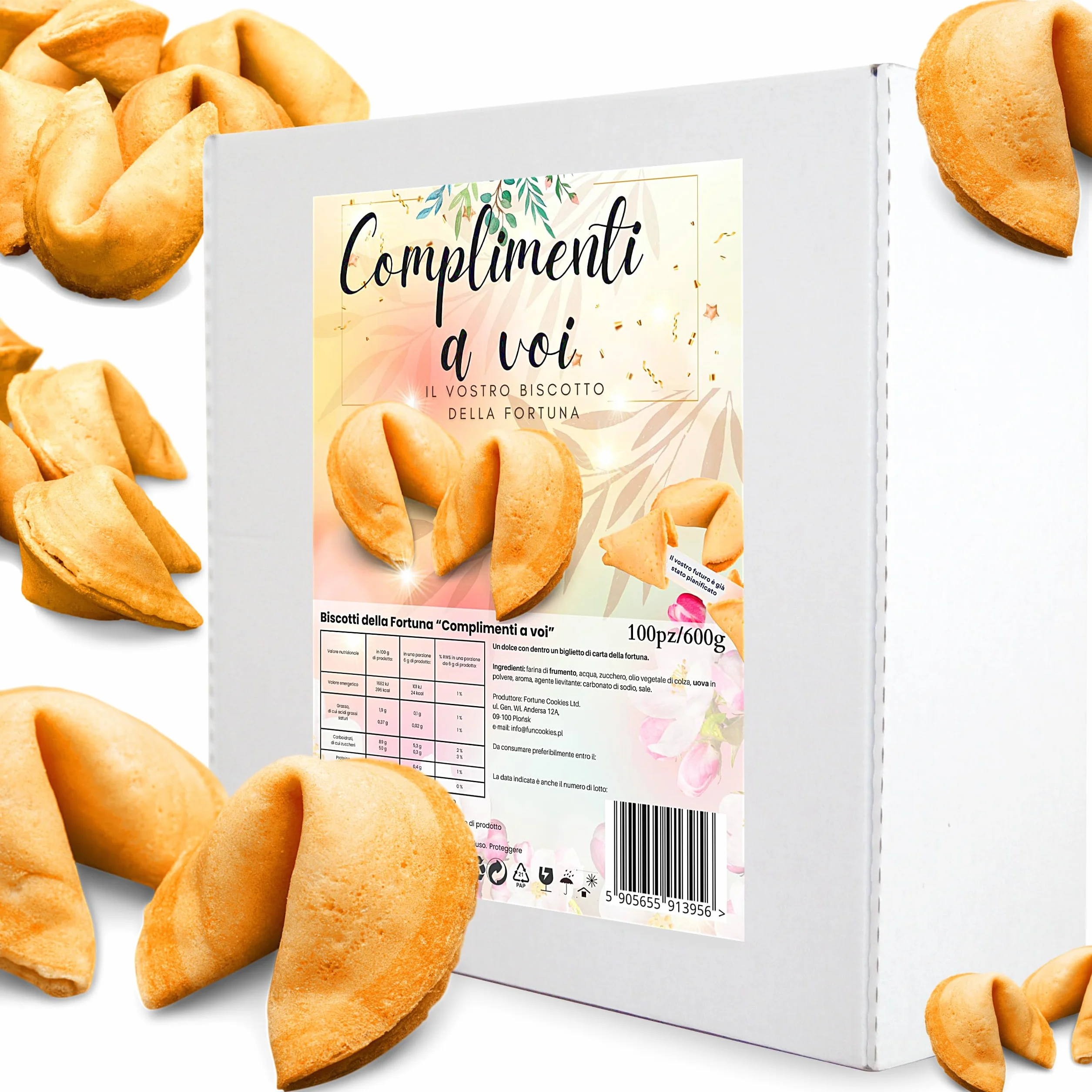 D&D Fun Cookies Biscotti della Fortuna 100 pezzi | Biscotti portafortuna "Сomplementi"| Biscotti della fortuna cinesi | Biscotti confezionati singolarmente | Biscotti regalo | Fortune Cookies