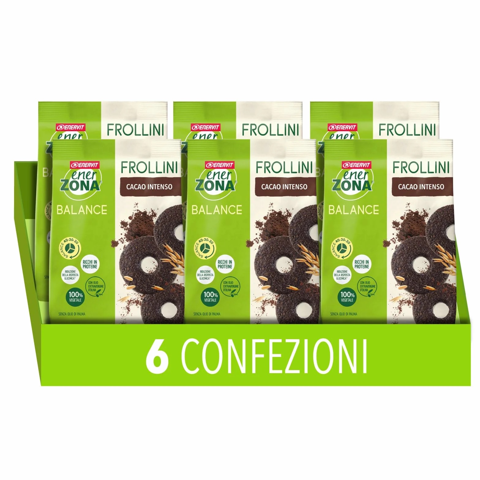 Enervit, EnerZona Frollini Extra Dark, 6 Sacchetti da 250 Grammi, 100% Vegetali, Ricchi di Proteine, per Mantenere il Tono Muscolare, con Olio Extravergine di Oliva, Cacao, Soia e Frumento