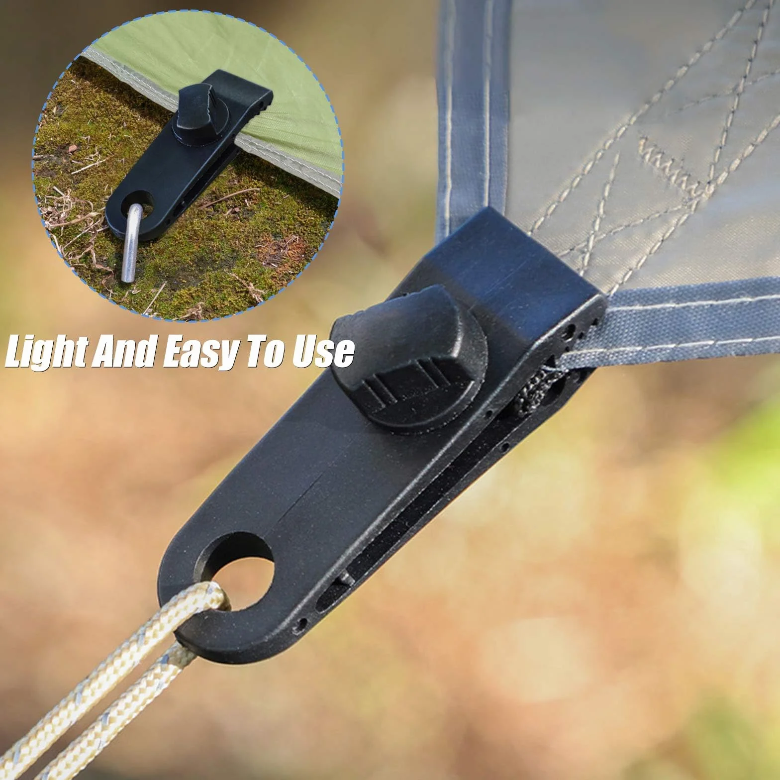 Mollette per tende e teloni, 20 pezzi Tarp Clip di tela di sostegno, Multifunzionale Clip di tenda in plastica nera,Morsetti a vite a prova di vento per tende da campeggio