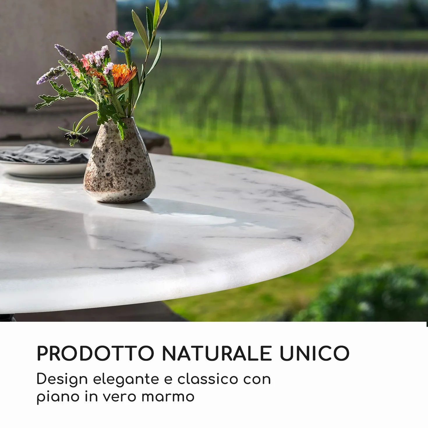 blumfeldt Patras - Tavolino da Bar con Bordo Decorativo, Tavolo da Esterno, Tondo, Base in Ghisa, Interni ed Esterni, Impermeabile, Resistente al Gelo, Ø 60 cm, Altezza 110 cm, Bianco