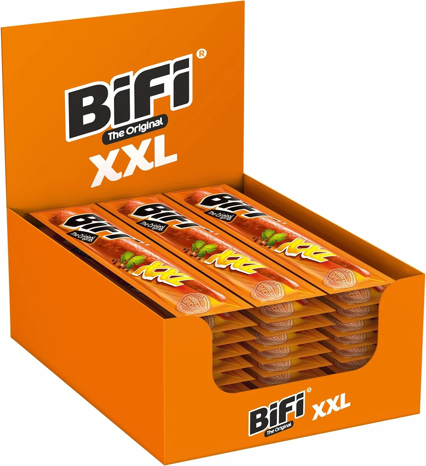 BiFi Original XXL – Stick di salame, snack formato tascabile, essiccati all'aria, da gustare in viaggio, in ufficio o quando fai sport, con pepe, coriandolo e aglio, confezione da 30, 30 x 40 g