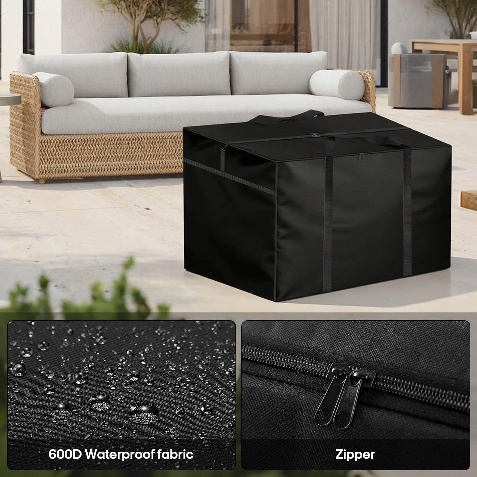 Borsa portaoggetti da giardino, 600D, 80 x 80 x 60 cm, impermeabile, con chiusura lampo, custodia protettiva per cuscino da giardino, per albero di Natale, cuscino imbottito