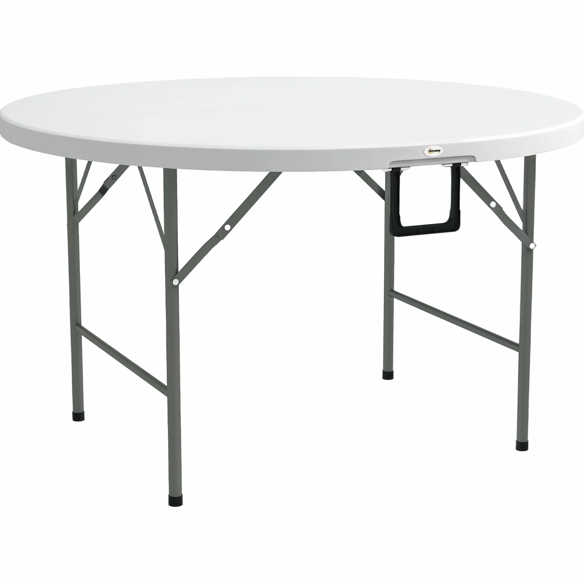 Outsunny Tavolo Pieghevole per Giardino, Balcone e Campeggio, Tavolo Rotondo in Acciaio e HDPE, Ø122x73 cm, Grigio e Bianco