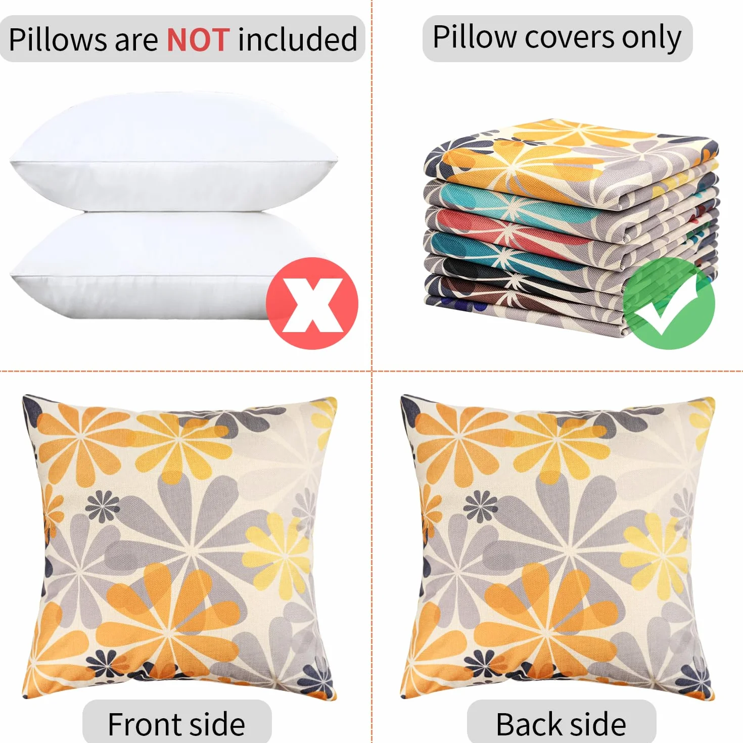 Federe Cuscini Divano 40x40 Giallo Copricuscini Fiori Rurali Decorativi Federe Cuscini Moderna Set di 2 Lino Copricuscino Per Decor Cuscini Del Soggiorno Camera da Letto Giardino Divano Sedia