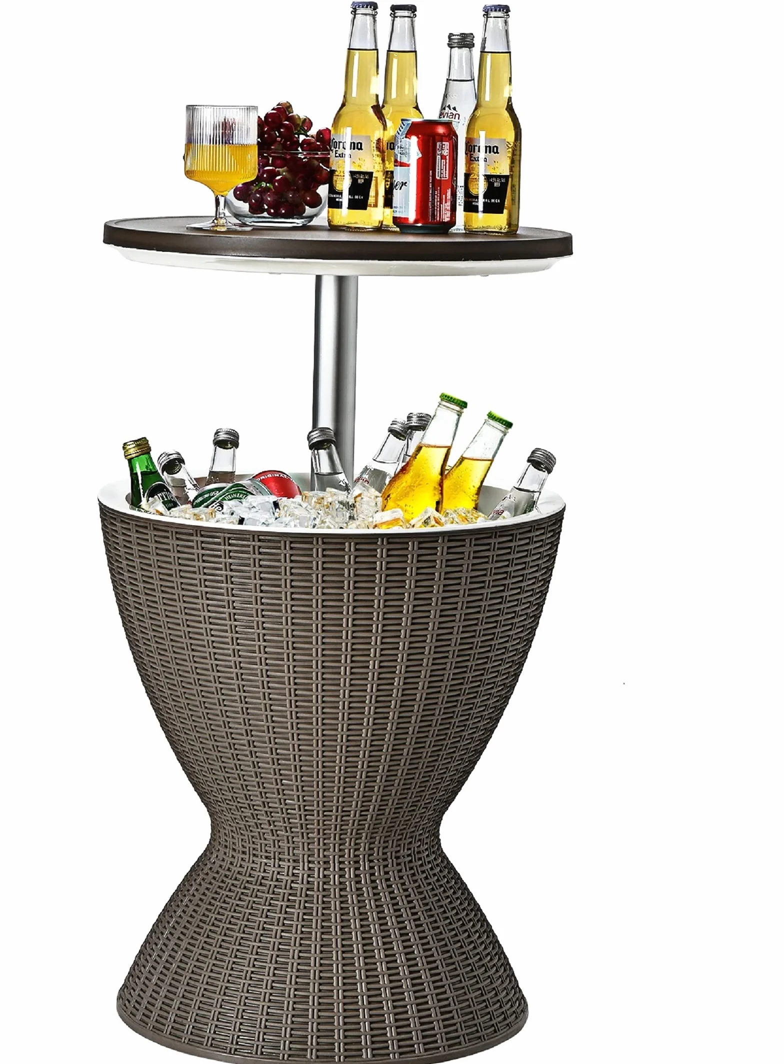GIANTEX Tavolino da Giardino Allungabile in Polyrattan 30 L, Portaghiaccio per Birra/Cocktail, Tavolino da Bar per Festa Estativa (Marrone)