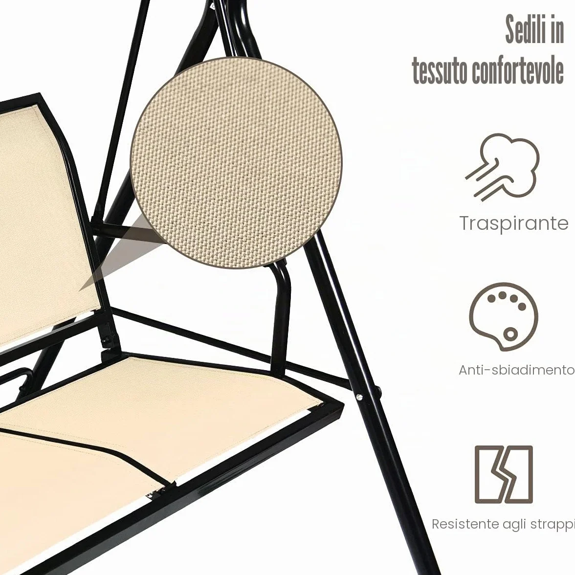 GIANTEX Dondolo da Giardino, a 3 Posti, Tetto di Ricambiabile, Telaio in Metallo e Texteline, con Copertura Anti-UV e Anti-Acqua, Arredo per Esterno, 173x119x152 cm, 2 Colori (1)