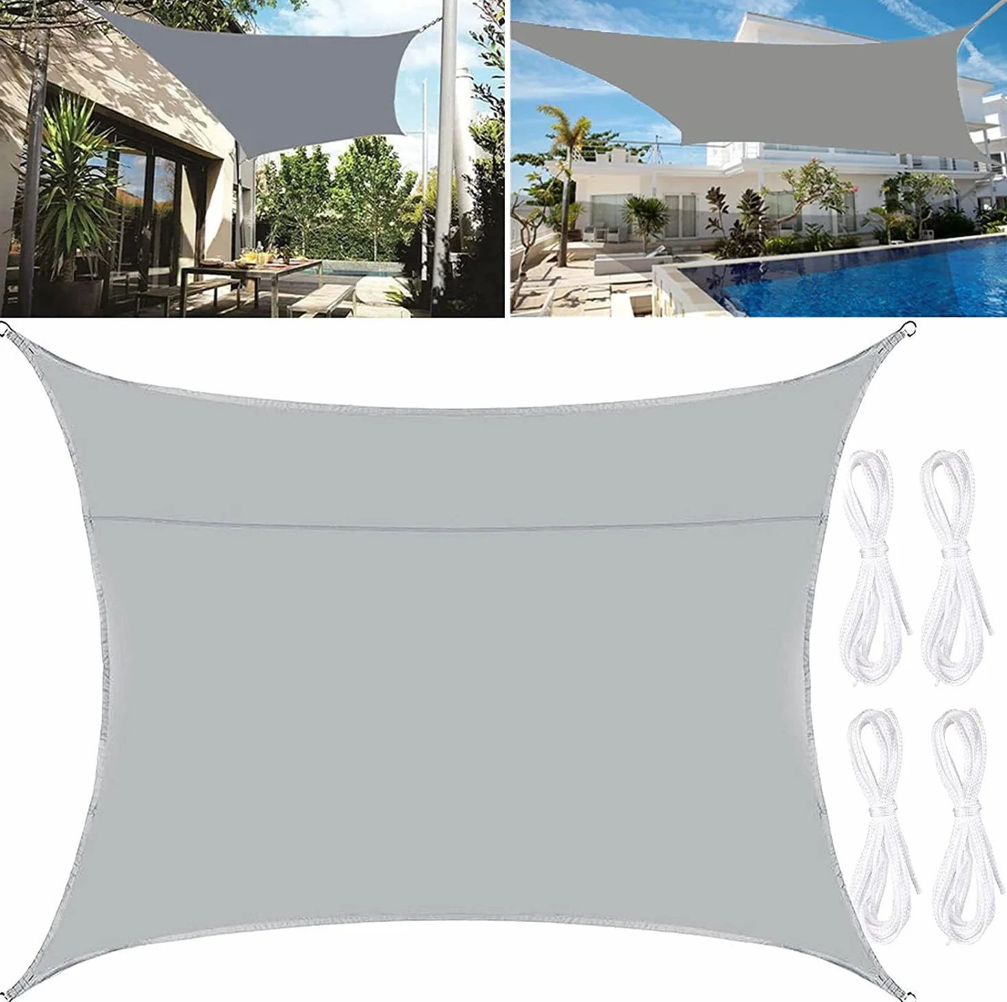 Tenda a Vela Ombreggiante 2x3m Rettangolare, Teli Ombra Esterno Oxford Imperméabile, Protezione UV,con 4 Corde Nylon,Anelli Inox 304,Grigio Scuro per Pergola Giardino Terrazzo.