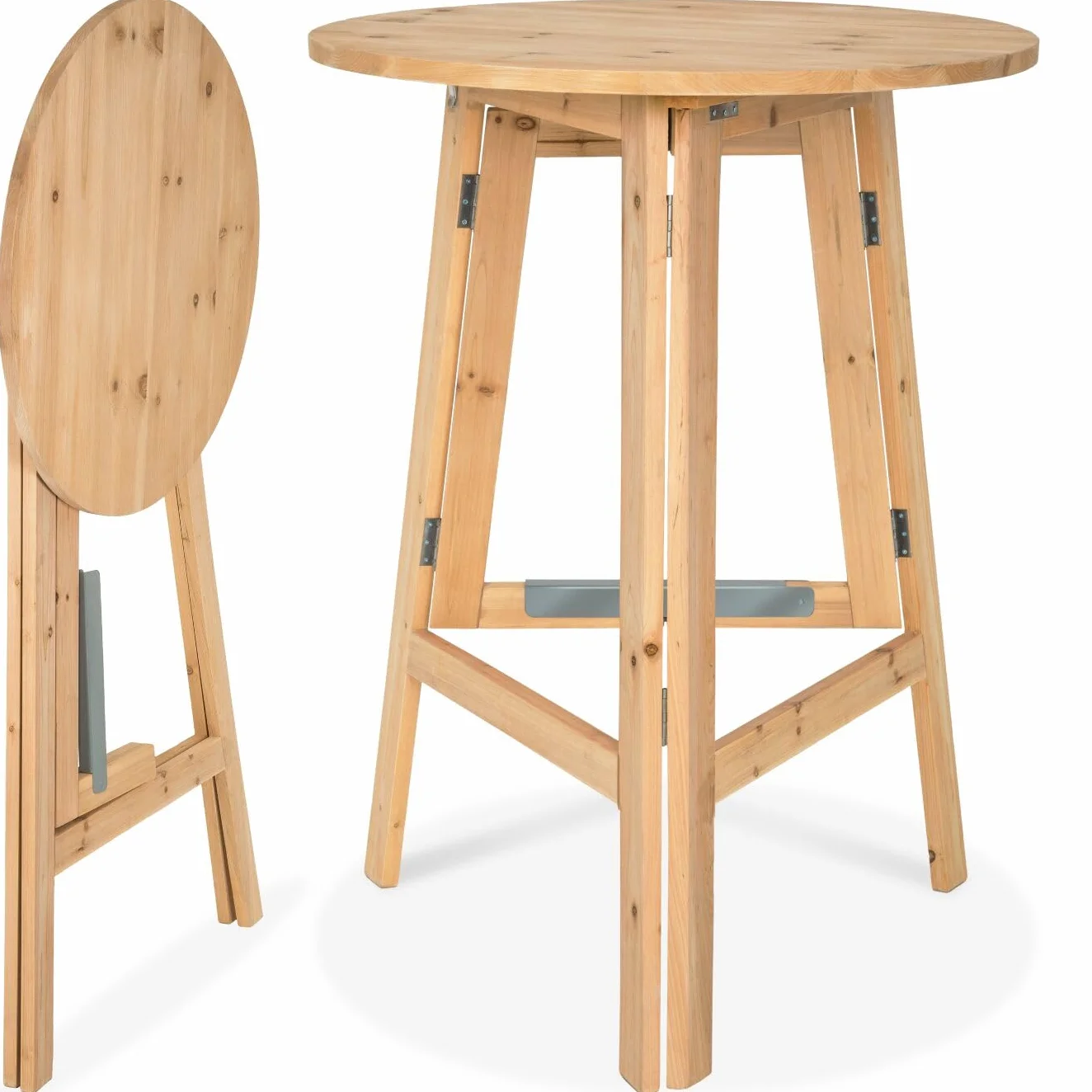 tectake® Tavolo da Bistrot in Legno Massello Rotondo da Giardino, Struttura Robusta, Tavolo Pieghevole, Altezza Ottimale, da esterno, balcone, tavolino da giardino - altezza ca. 110 cm, Ø 79 cm