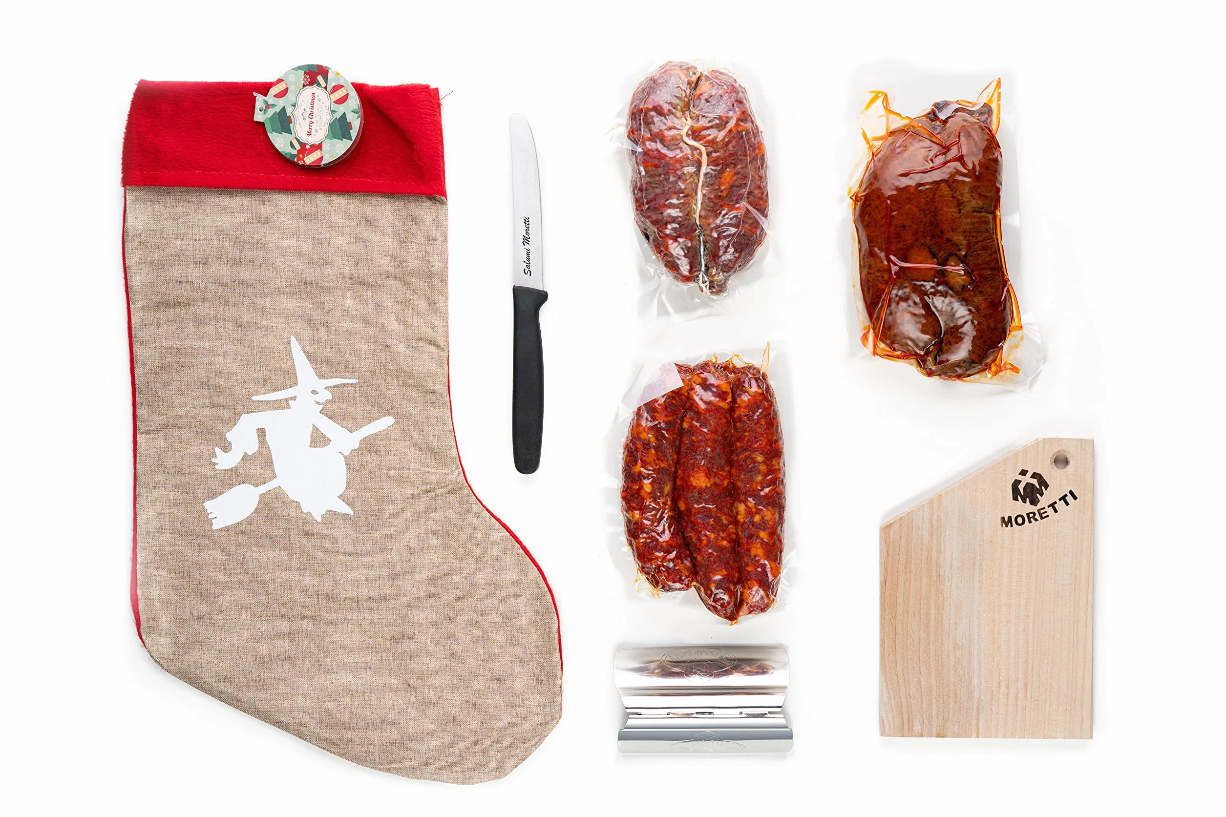 Moretti® Christmas Calza Di Natale Idea Regalo Con Salumi E Accessori Omaggio | Specialità Salumi Calabrese | Regali Originali | Calza Con Salumi Piccanti