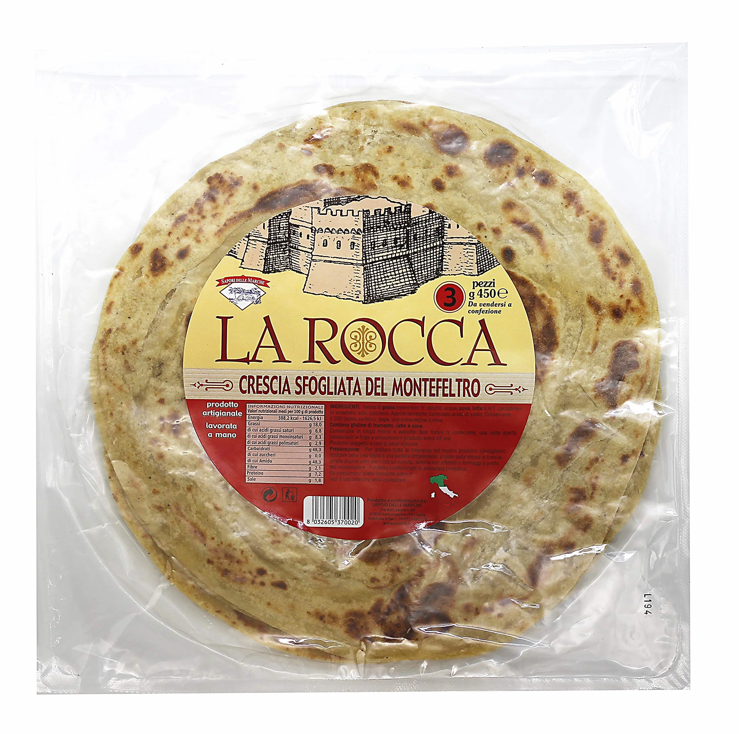 Crescia sfogliata La Rocca 450g (n.1 cartone con 10 confezioni da 450g) SAPORI DELLE MARCHE