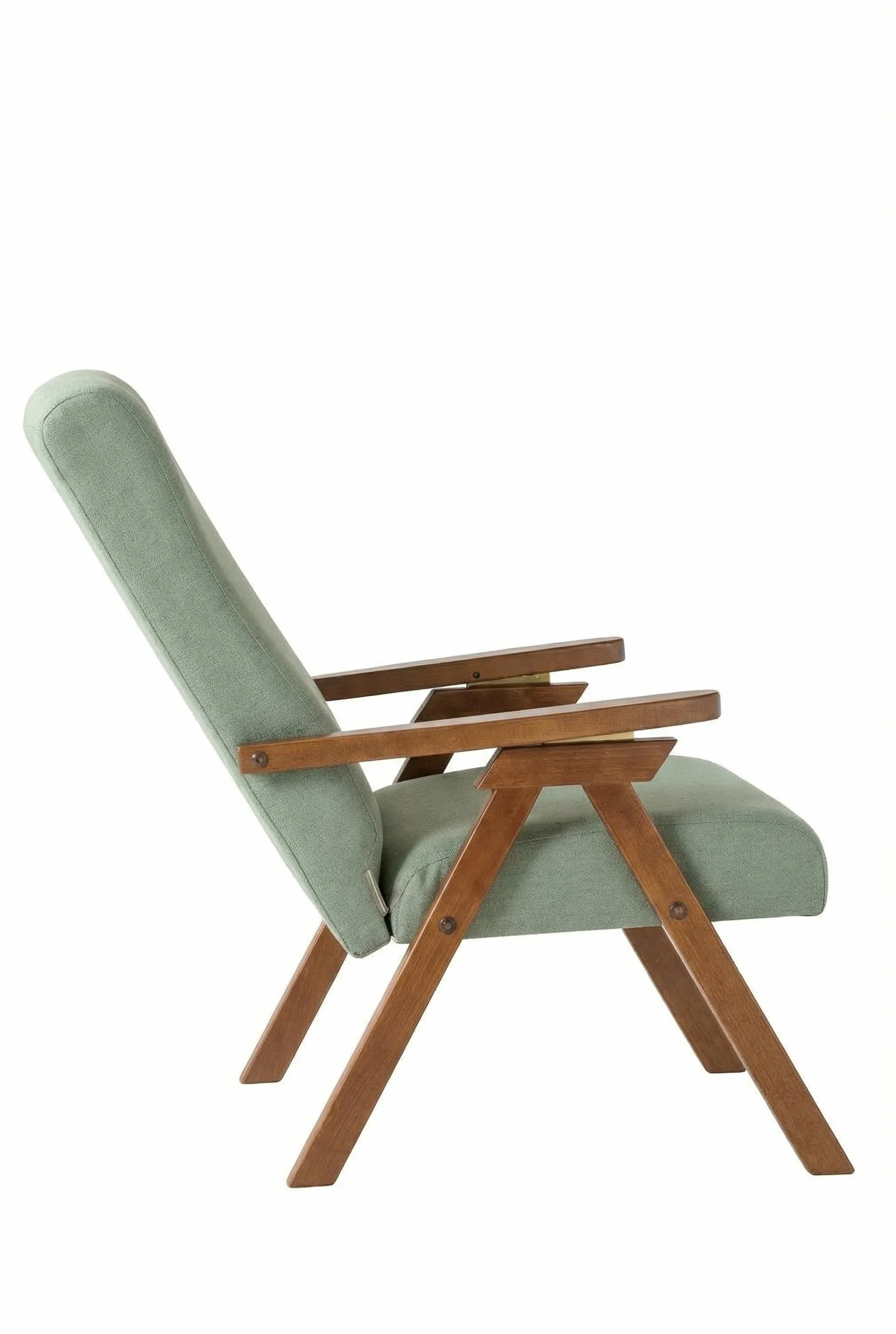 POLTRONA legno FIAMMETTA RELAX imbottita, 3 posizioni, tessuto color SALVIA sfoderabile