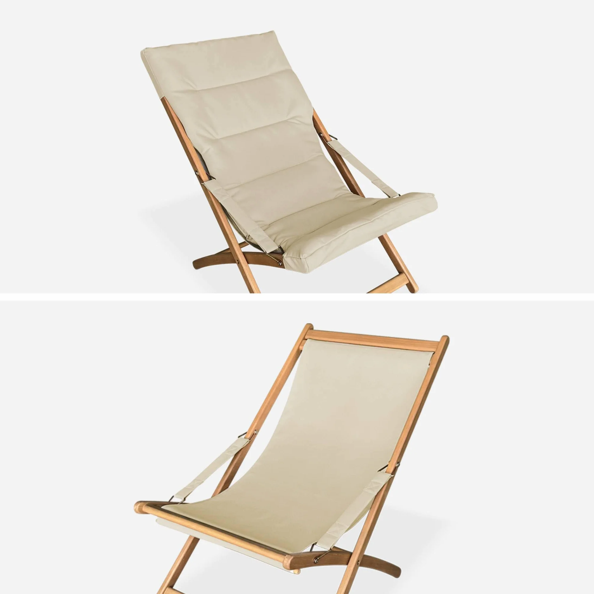 Set 2 lettini prendisole imbottiti in legno Beige - 95x64x83.5 cm