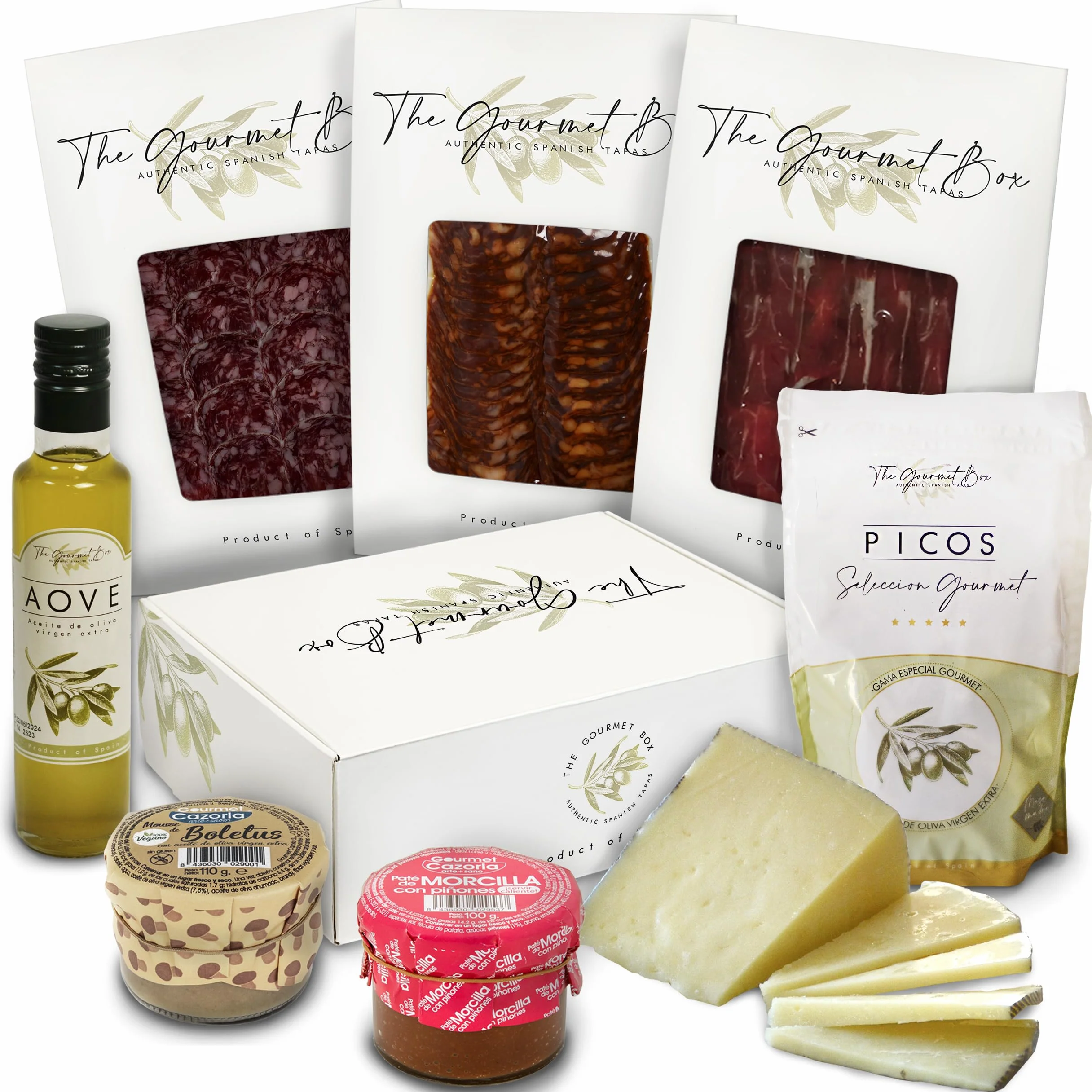 GOURMET BOX | Cesto Gourmet da Regalare | Selezione Gourmet di Prosciutto, Salame e Chorizo Iberico Bellota, Formaggio di Pecora al 100%, Paté di Porcini e Salsiccia, Picos e Olio Gourmet