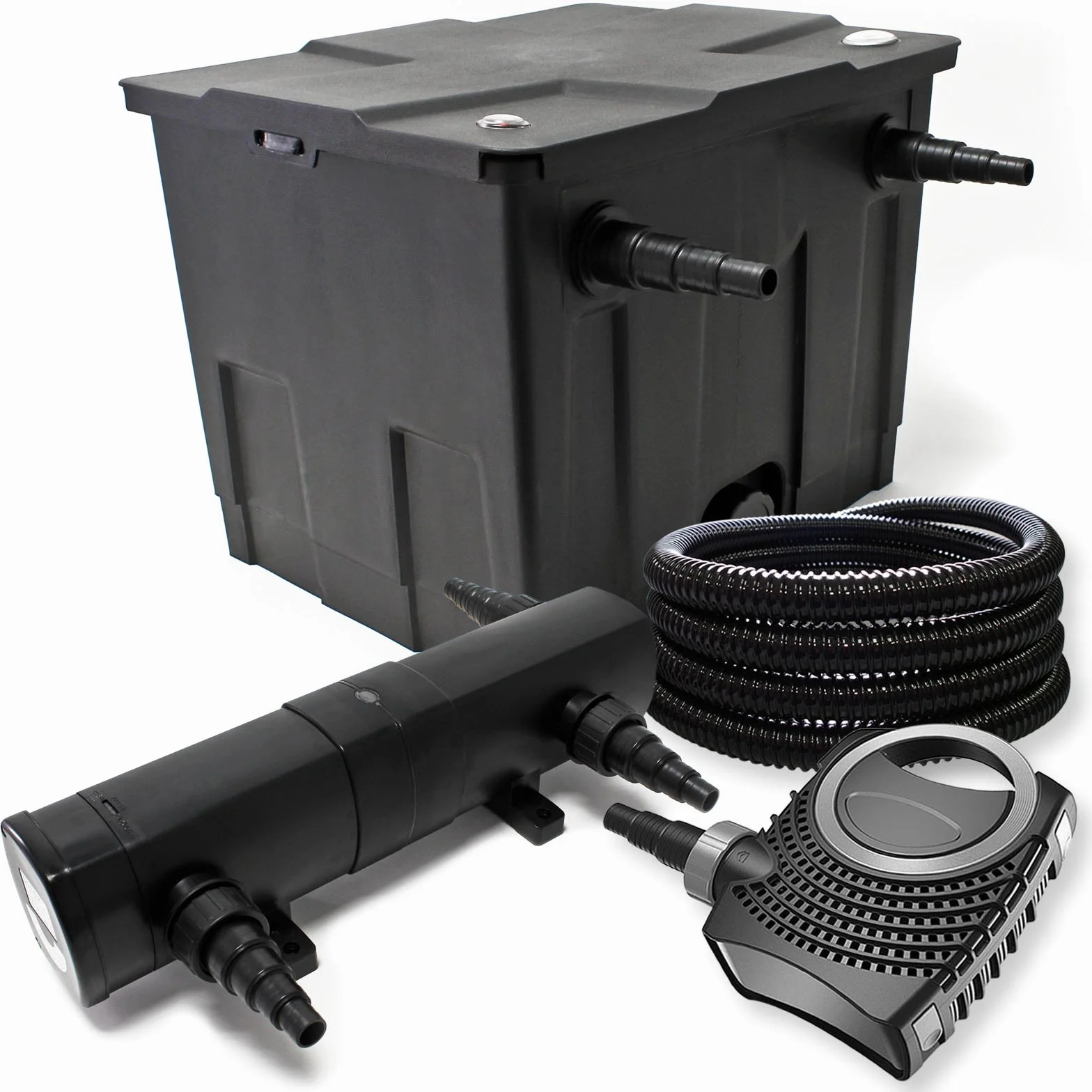 Set filtrante per laghetto Filtro bio da 12000l con Chiarificatore UVC 18W, Pompa 80W e Tubo 25m