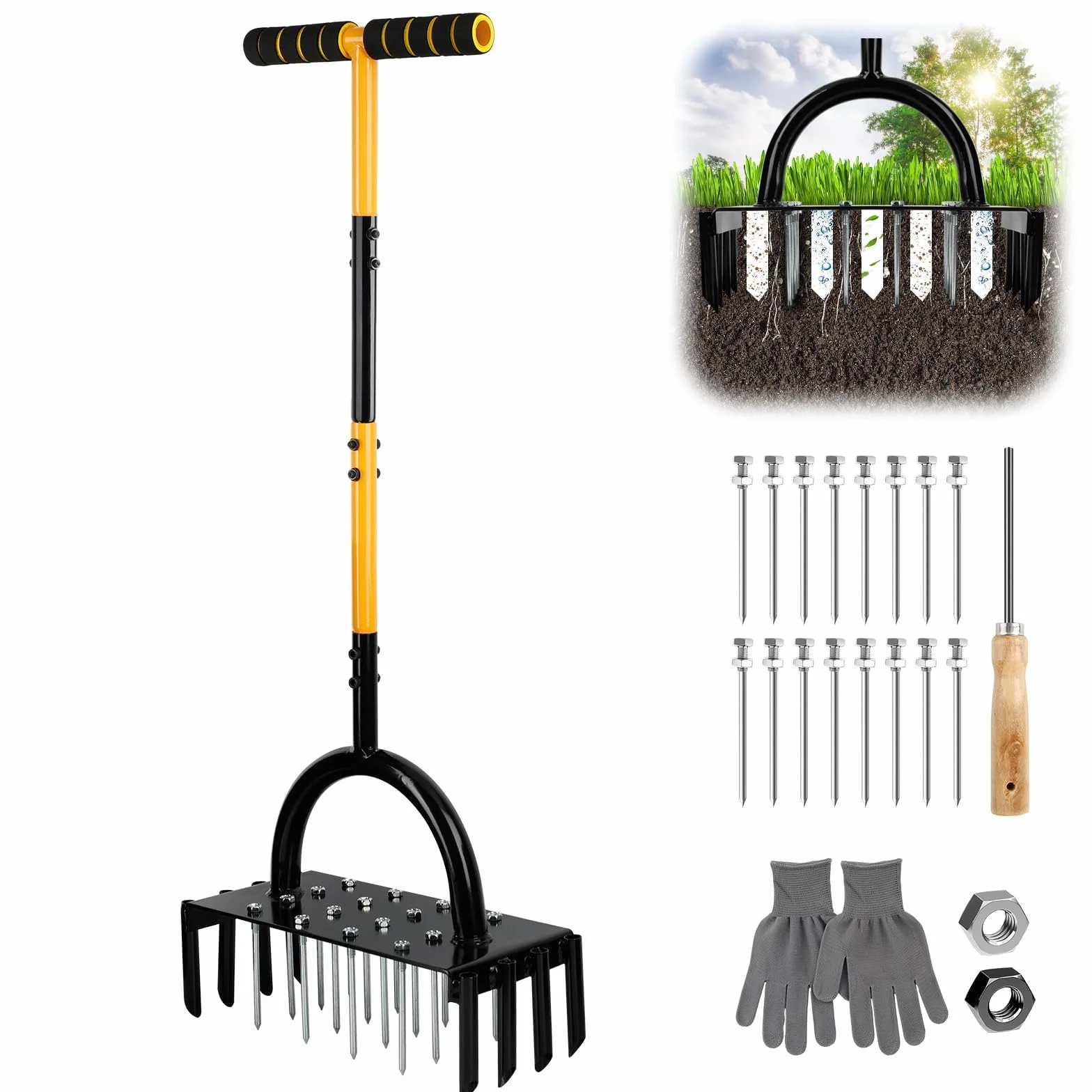 Arieggiatore per Prato,Seminatrice Prato Manuale da 96 cm,Rullo per Prato In Acciaio Al Carbonio per Patio, Terreno,Aeratore Prato Ripristina la Salute Del Prato(24 Consigli)