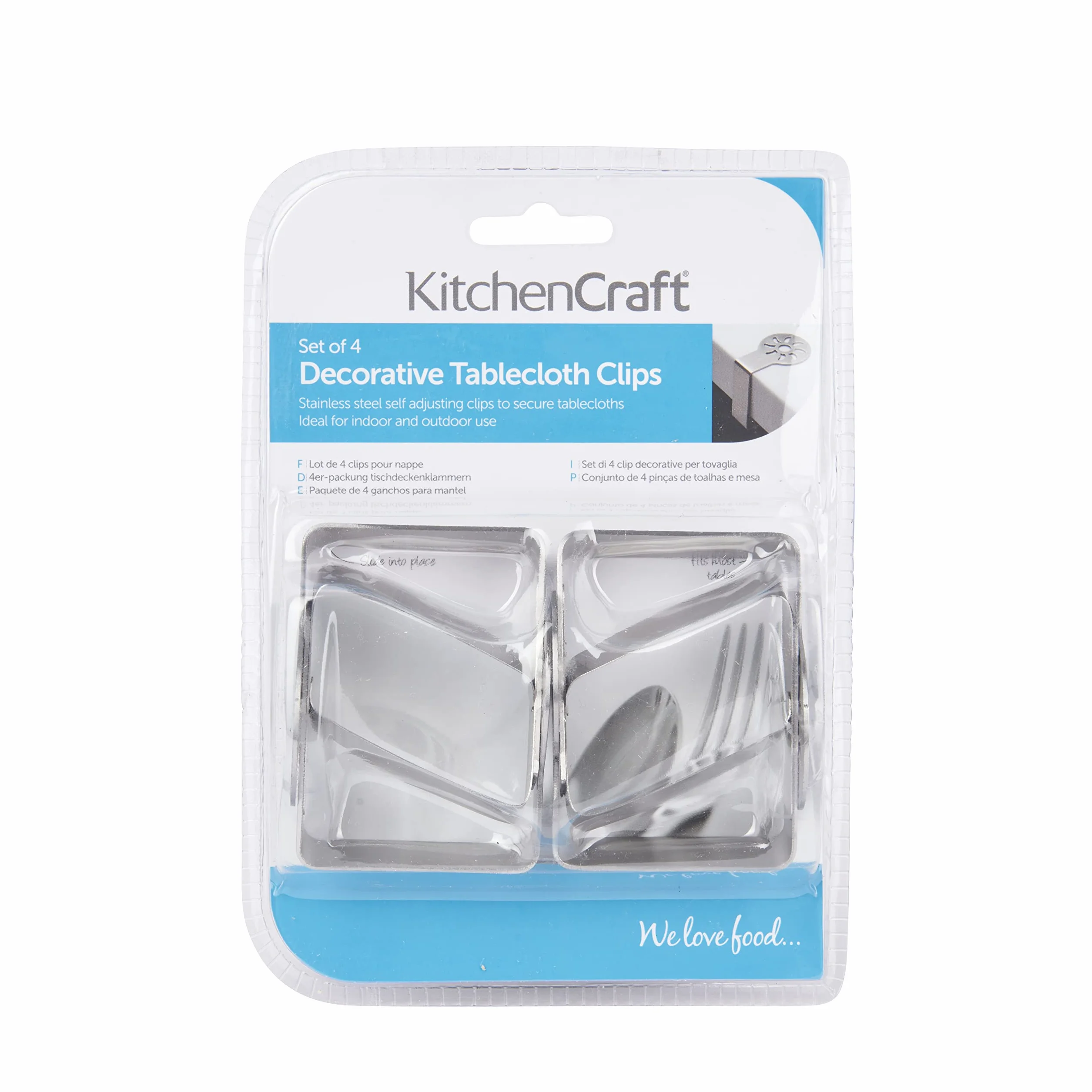 KitchenCraft Set Fermatovaglia da Tavola in Acciaio, Motivo a Sole, 4 pezzi, Argento
