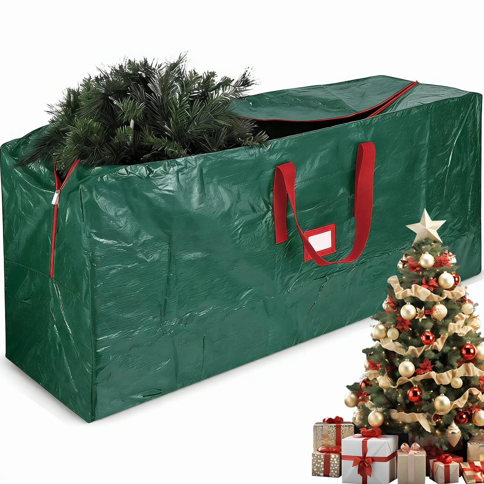 Christmas Tree Storage Bag for Artificial Trees with in 220 cm, Christmas Tree Bag with Reinforced Handles and Zip,600D Oxford Fabric, Waterproof Bag for Christmas Tree, Green