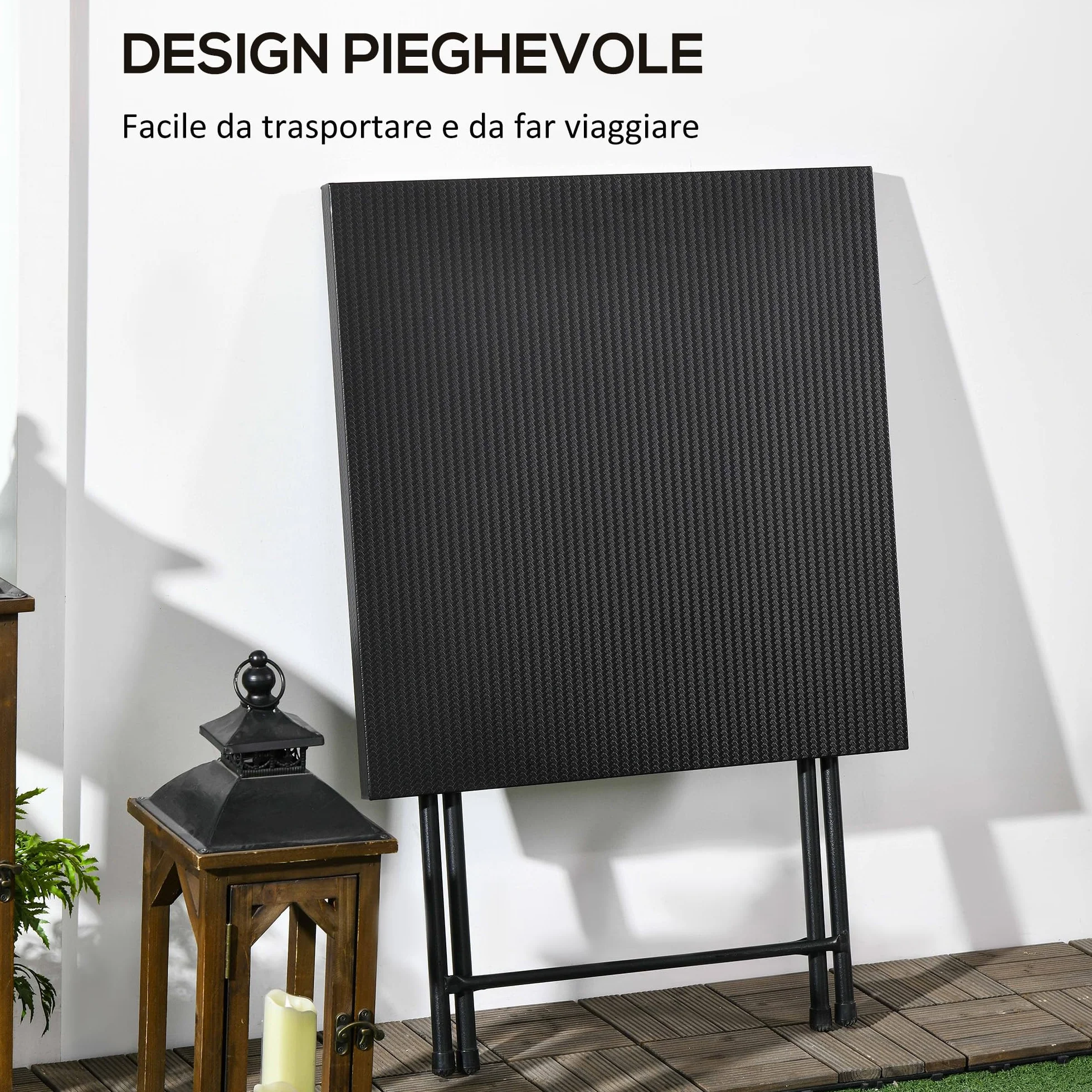 Outsunny Tavolino Pieghevole Quadrato con Piedini Antiscivolo, Tavolino da Esterni in Acciaio, 60x60x71 cm, Nero