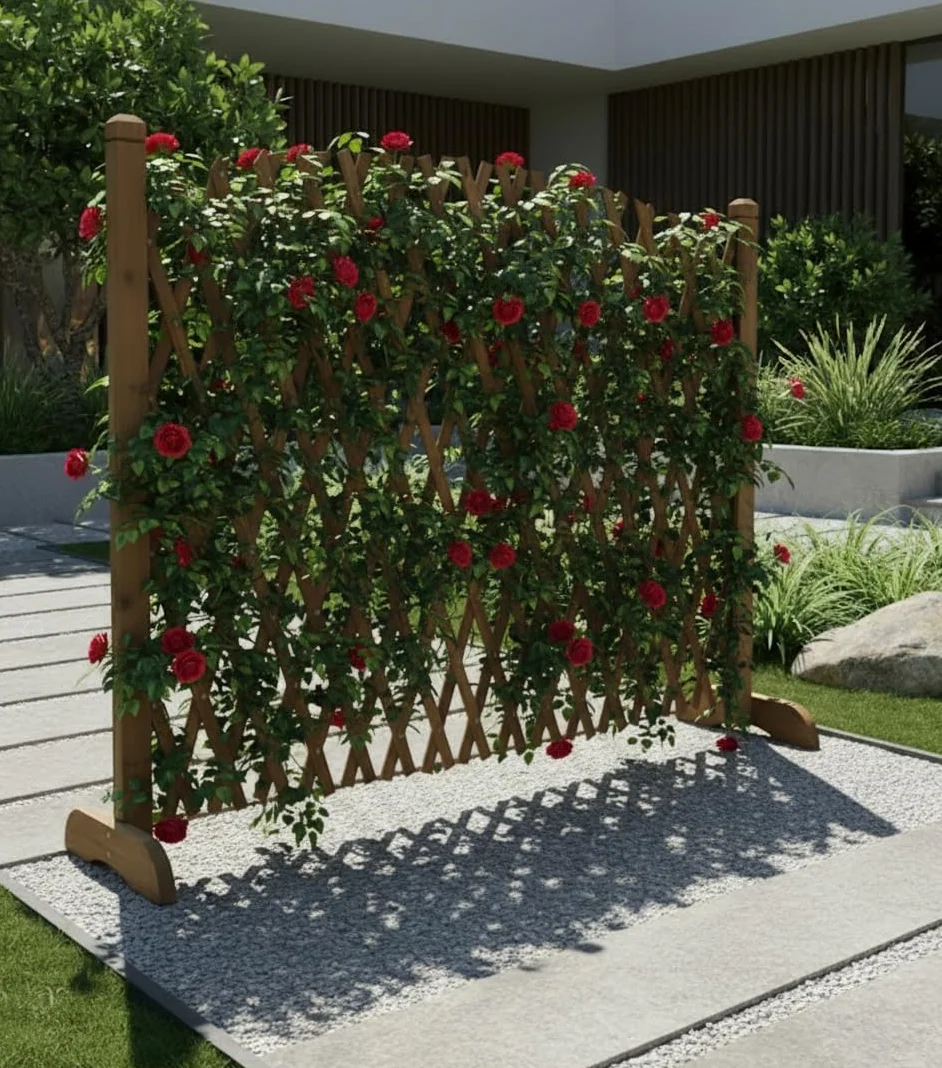 Bricozone Grigliato Estensibile In Legno Naturale Autoportante Per Esterni Bricozone Pannello Decorativo Divisorio Da Giardino Con Supporto Per Rampicanti Altezza 150 Cm Regolabile Da 34 A 120 Cm