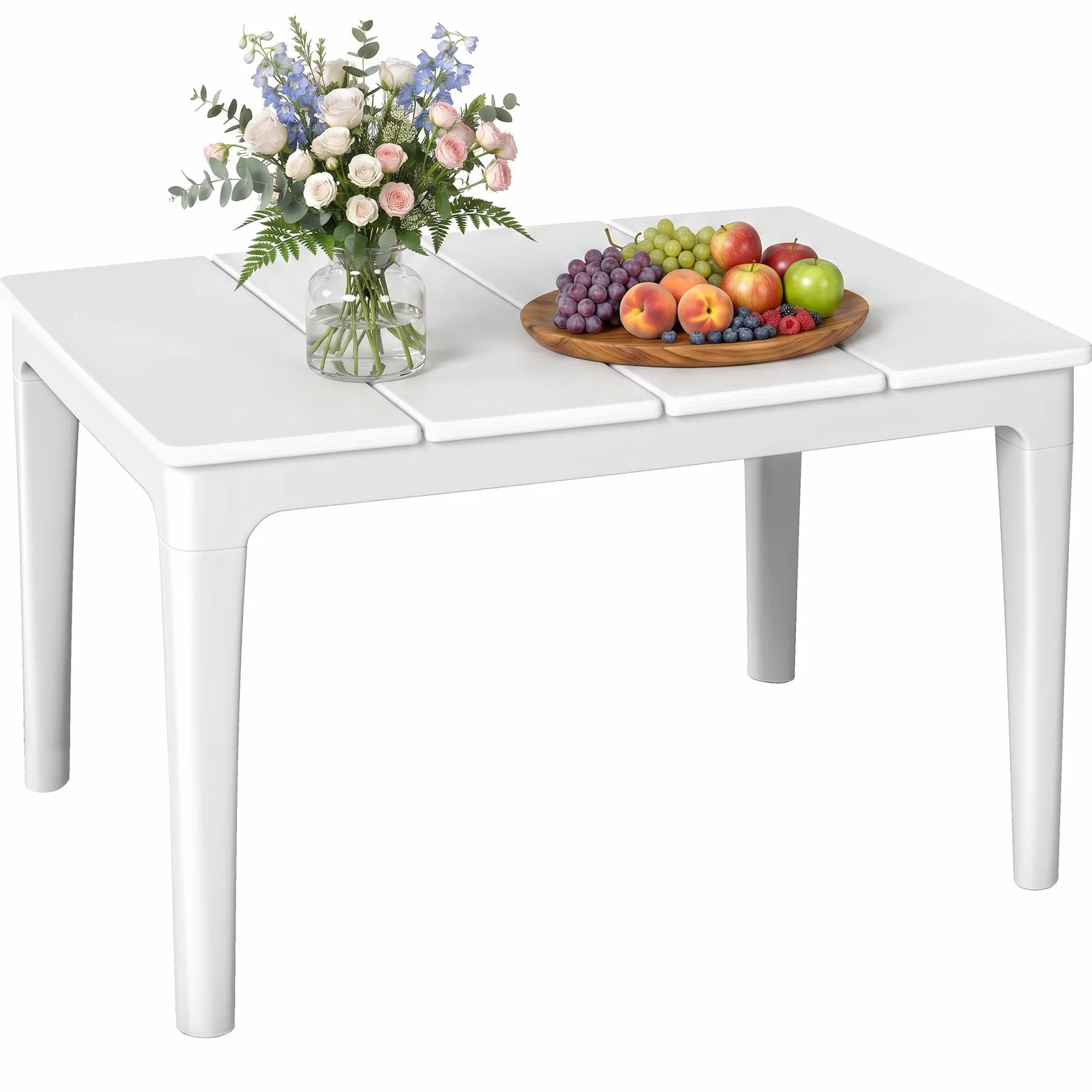 Outsunny Tavolo da Caffè da Esterno con Gambe Cilindriche, Tavolino da Giardino Rettangolare in Plastica PP, Stile Moderno, per Giardino, Balcone, Terrazzo, 53x70x39 cm, Crema