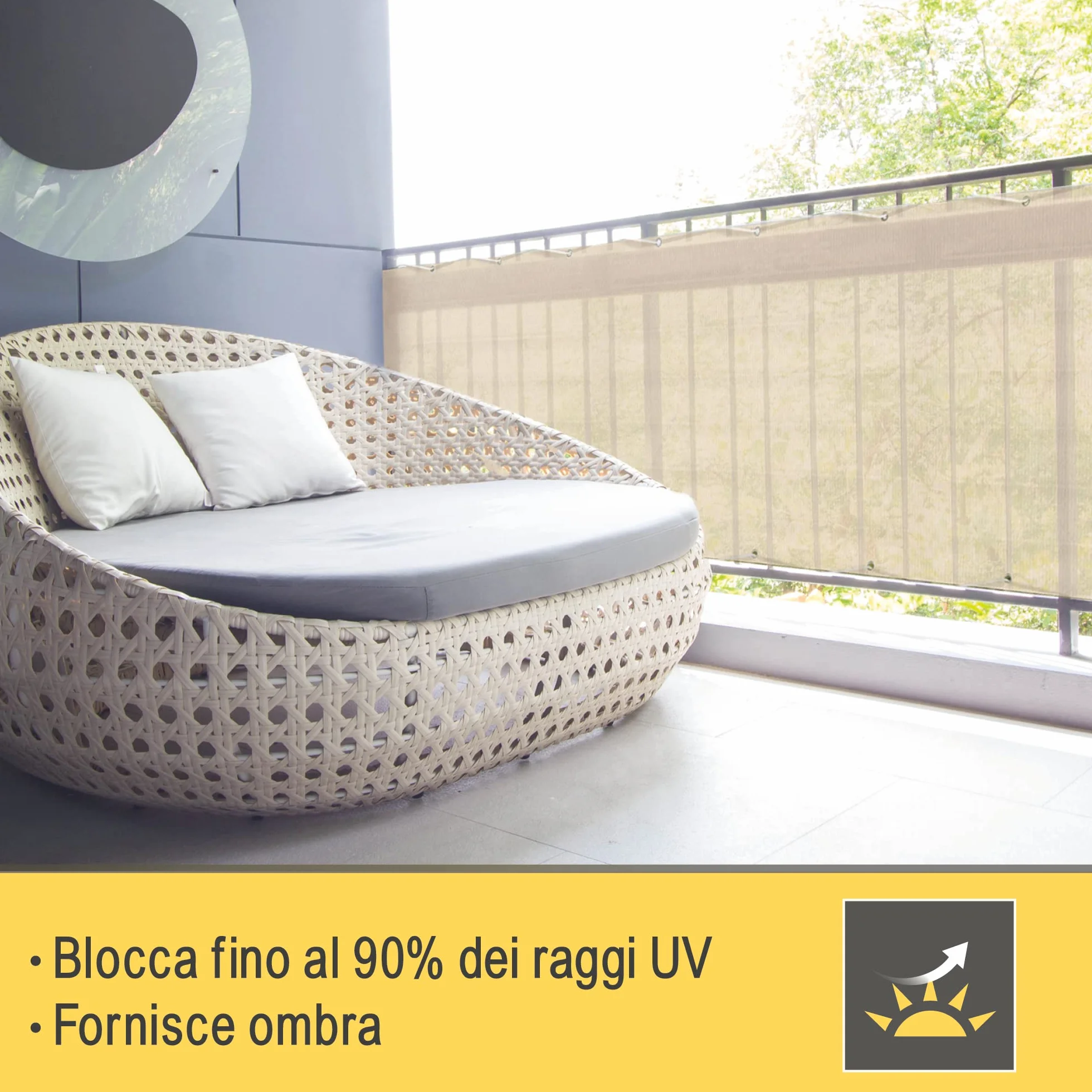 Sol Royal Frangivista e Telo frangivento per balconi SolVision HB2 90x500 cm Isolante - con Occhielli - Avorio