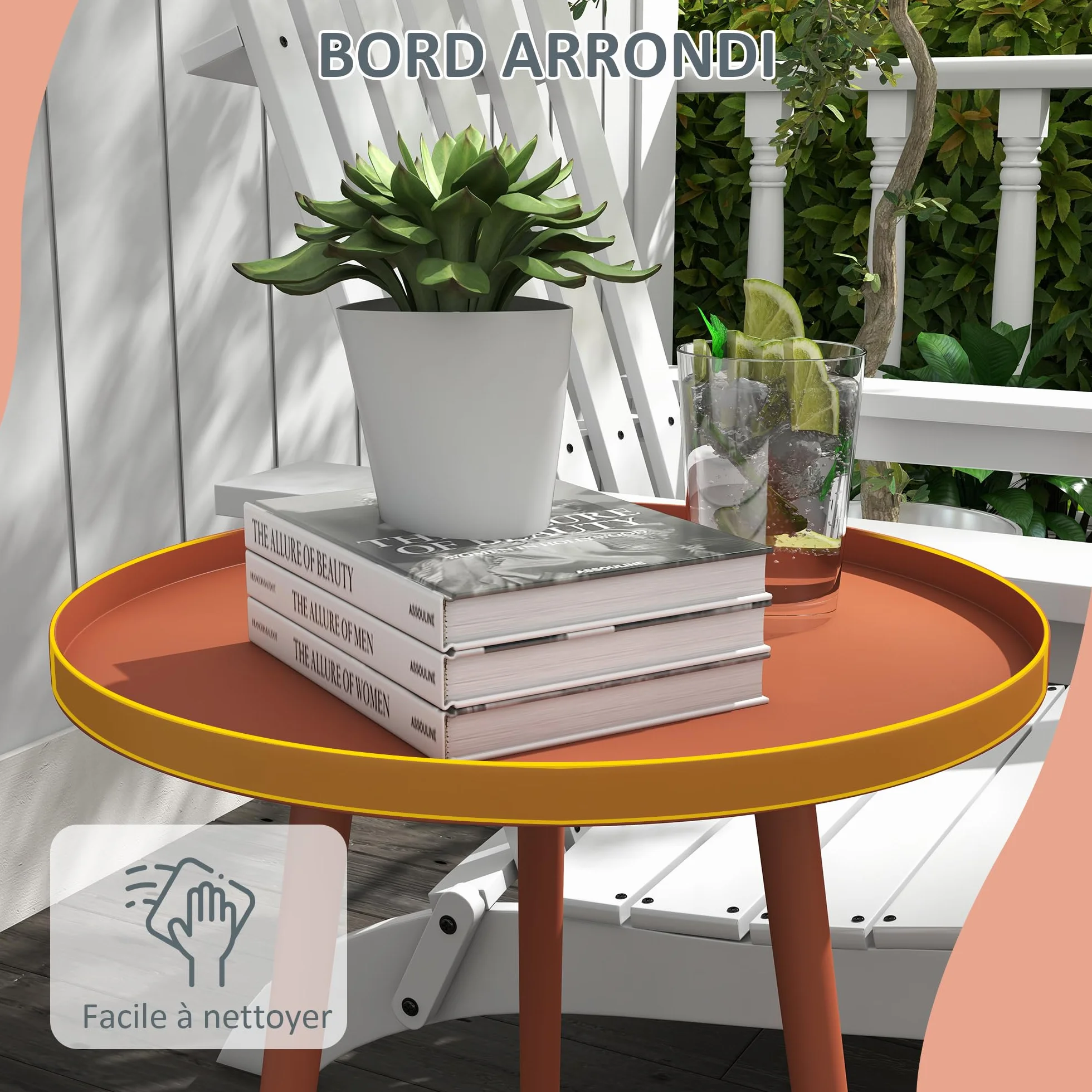 Outsunny - Tavolo Basso da Giardino Rotondo, Tavolo d'appoggio per Esterno con Bordo Rotondo in Acciaio, dim. Ø40 x 50H cm Rosso