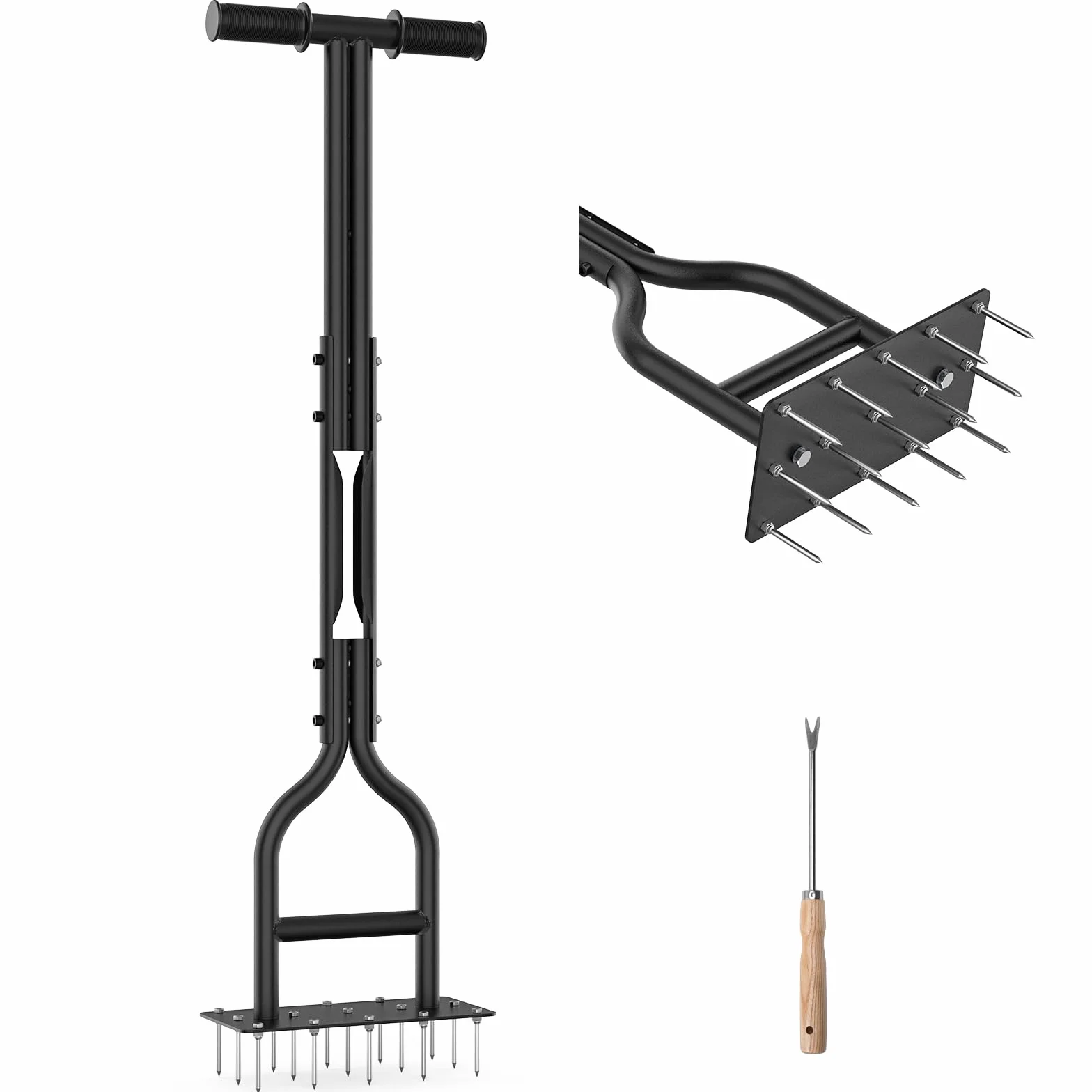 HYCHIKA Arieggiatore per Prato Manuale, 15 Pezzi di Punte in Acciaio Massiccio, Scarificatore per Prato, Aeratore per Prato Giardino