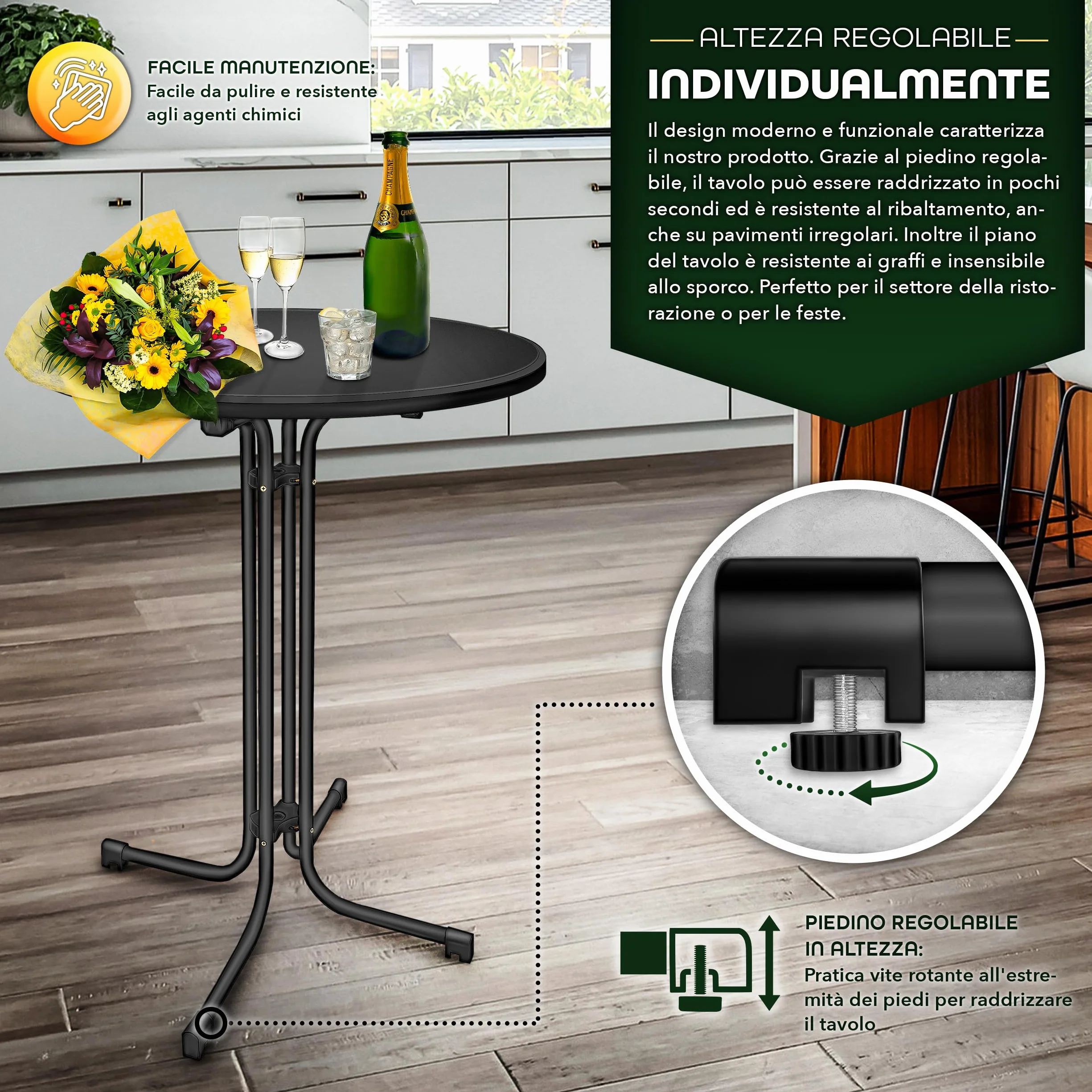 tillvex® Gastro Tavolo pieghevole Ø 80 cm con rivestimento | Tavolo da bistrot pronto | Tavolo pieghevole rotondo – resistente alle intemperie | tavolo da giardino per interni ed esterni