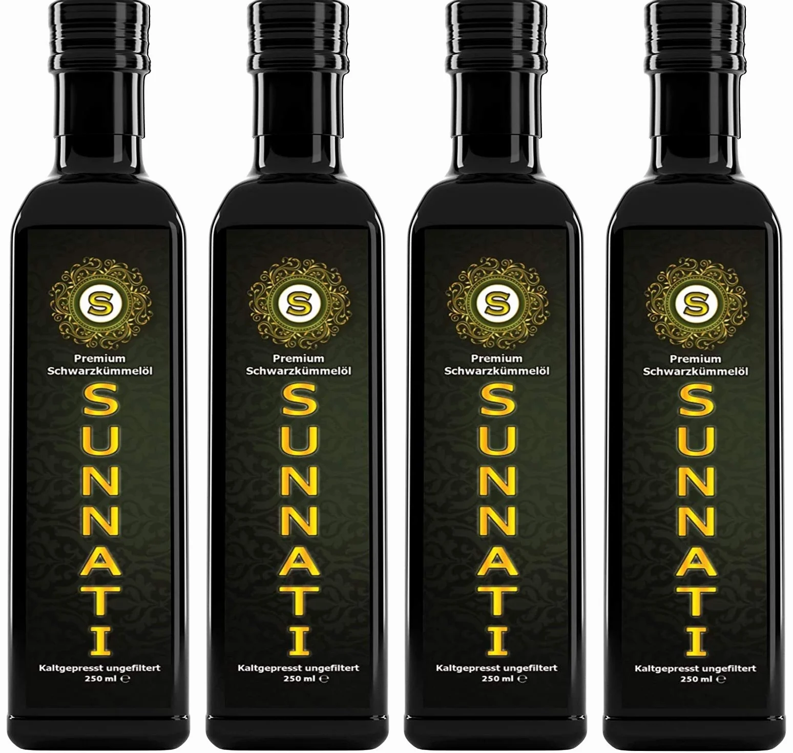 Sunnati® Olio di cumino nero non filtrato, spremuto a freddo, 100% puro 4 x 250 ml (1000 ml)