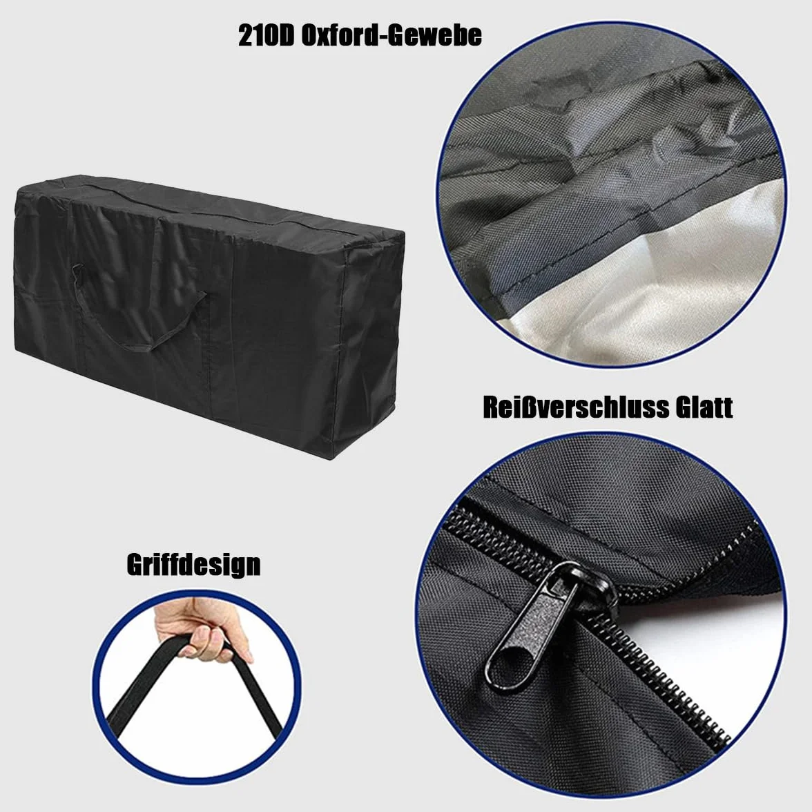 Borsa per Cuscini da Giardino, 173x76x51cm Borse di Stoccaggio per Esterni, Borsa per Cuscini da Giardino con Manico e Cerniera, per Cuscini per Mobili da Giardino