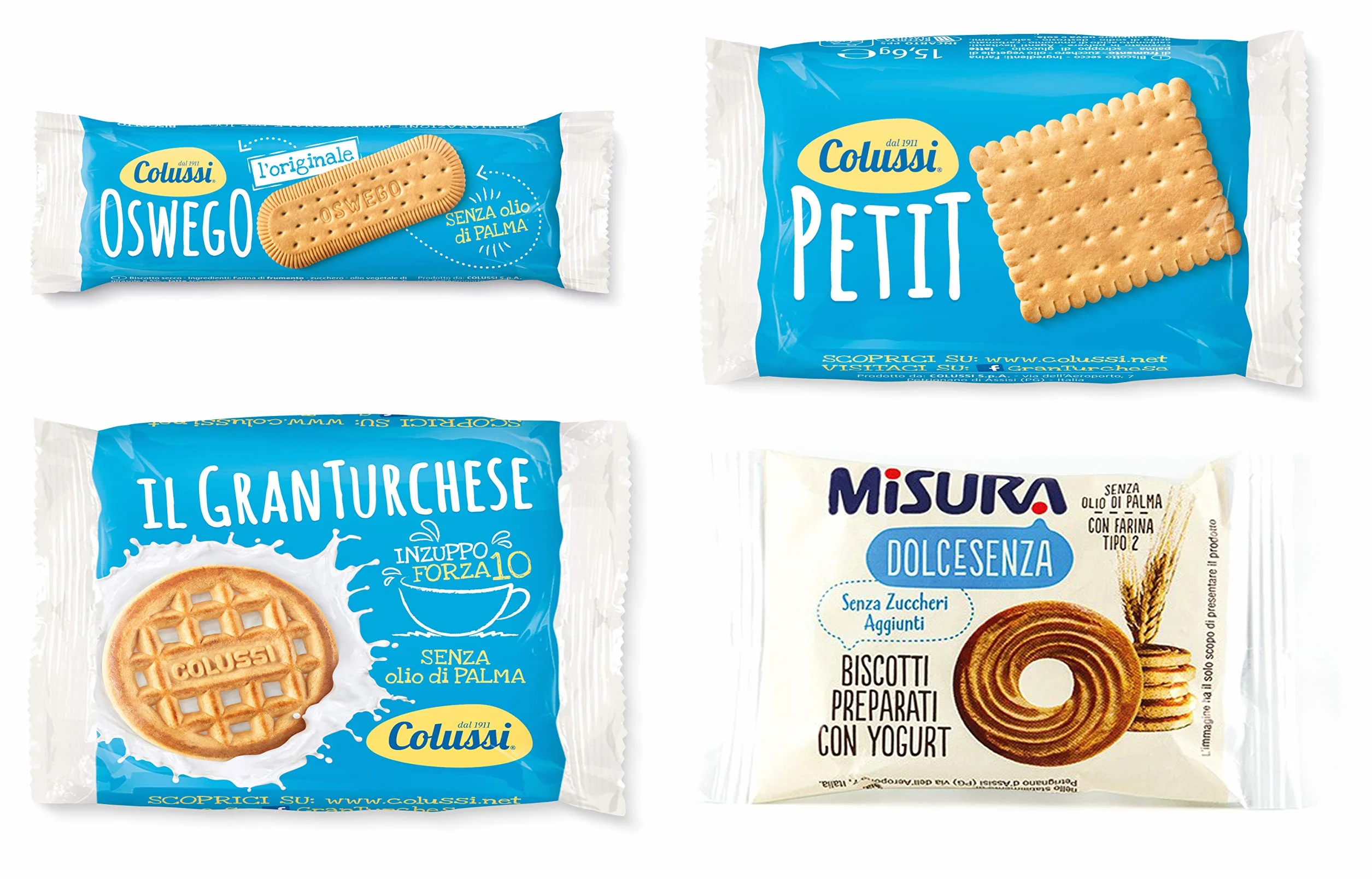 Colussi e Misura - Biscotti Monoporzione 80 Pezzi Assortiti in 4 Varietà e Confezionati in Imballaggio Sicuro Resistente agli Urti