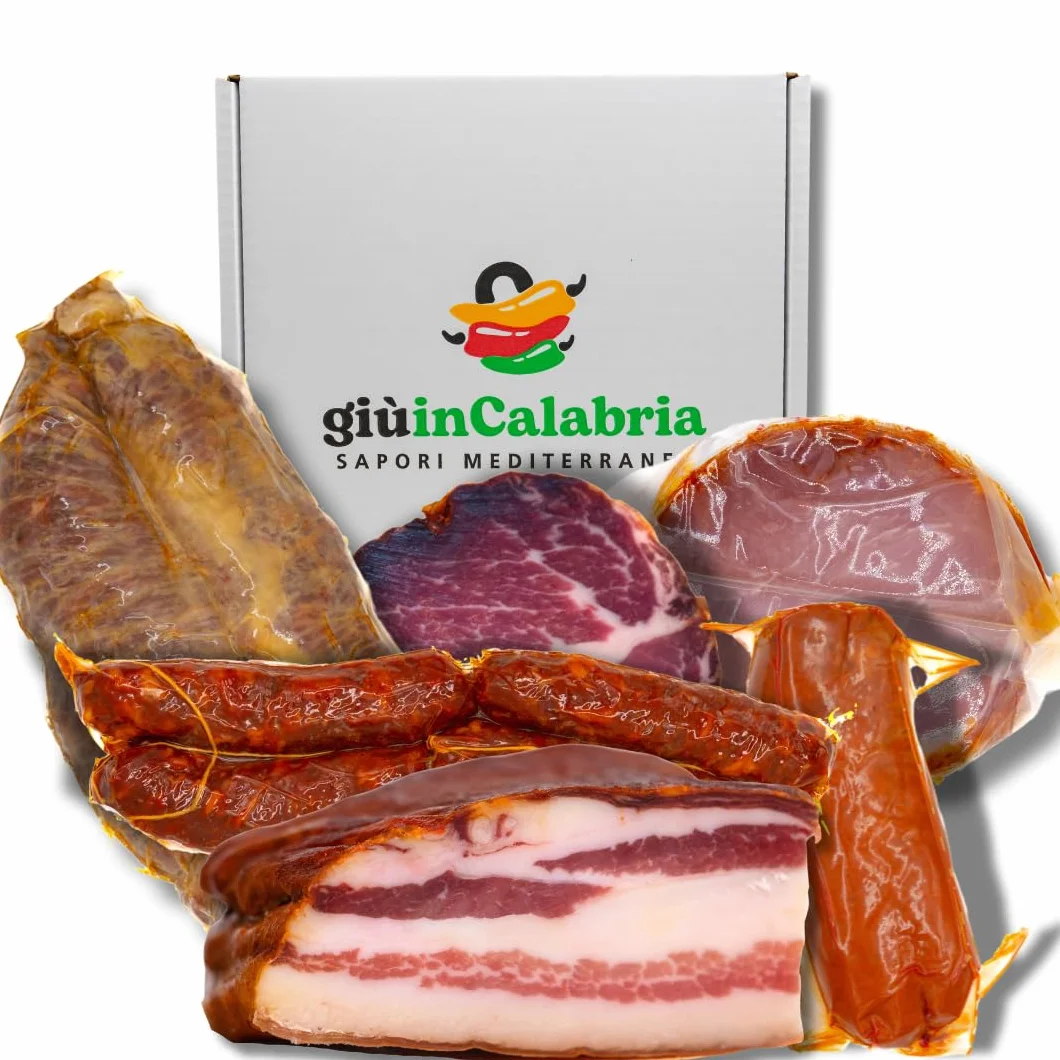 Box Salumi Artigianali Calabresi: Capocollo 500g, Guanciale 400g, Nduja 250g, Soppressata 300g, Salsiccia Piccante 350g e Filetto 500g - Delizie Tradizionali della Calabria
