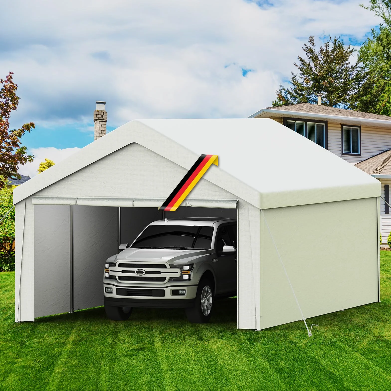Carport Tenda Garage 4 x 6 m – Tenda da garage impermeabile con pareti laterali rimovibili – Resistente ai raggi UV – Rifugio invernale per auto, SUV, camion, barca, tenda da giardino, garage, bianco