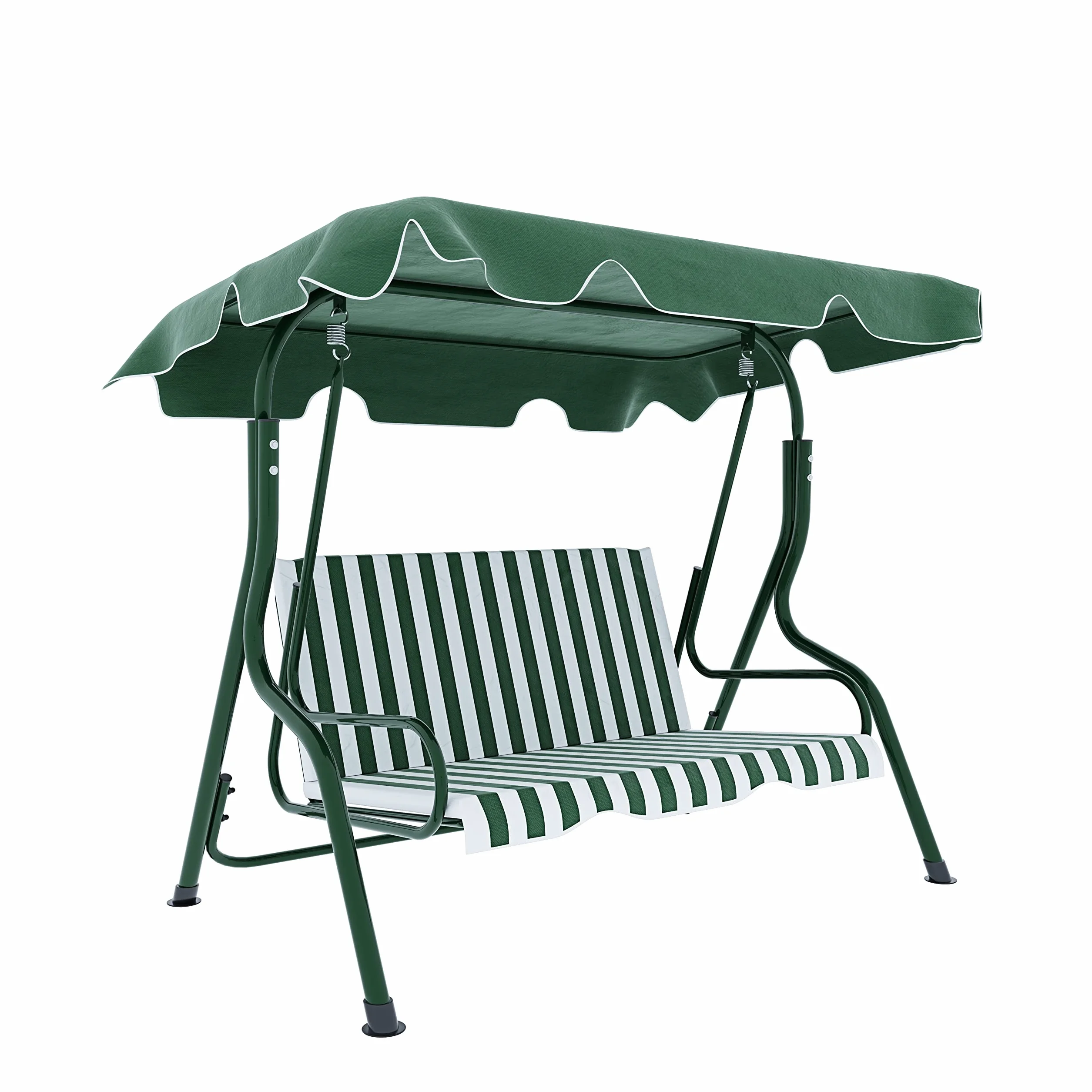 BRICOZONE Dondolo 3 Posti con Cuscini Imbottiti Tettuccio Parasole Regolabile Struttura in Acciaio Verniciato Robusto da Giardino Esterno Balcone Terrazzo 170 x 110 x 153 cm Verde e Bianco